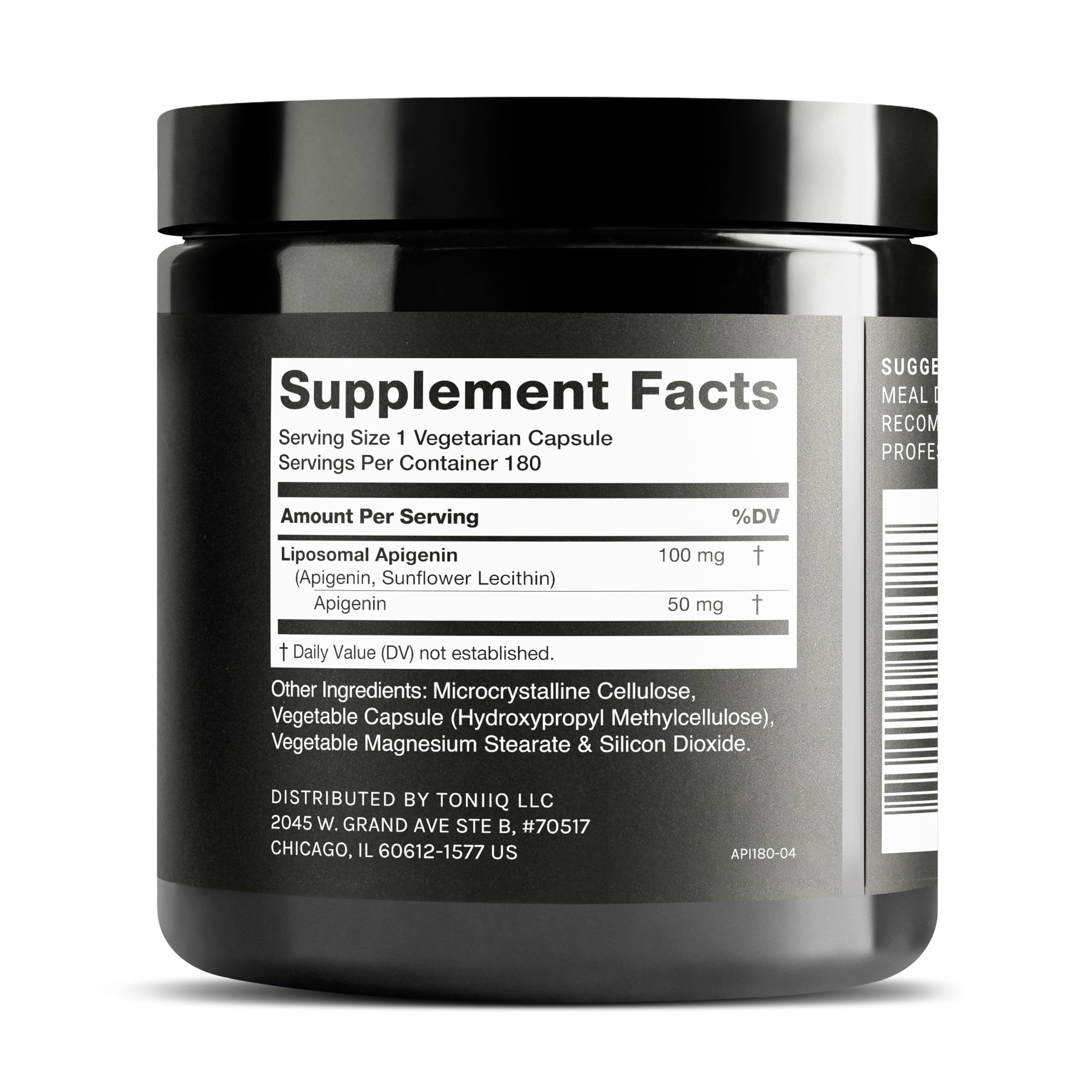 Toniiq Liposomal Apigenin 50mg supplement back view