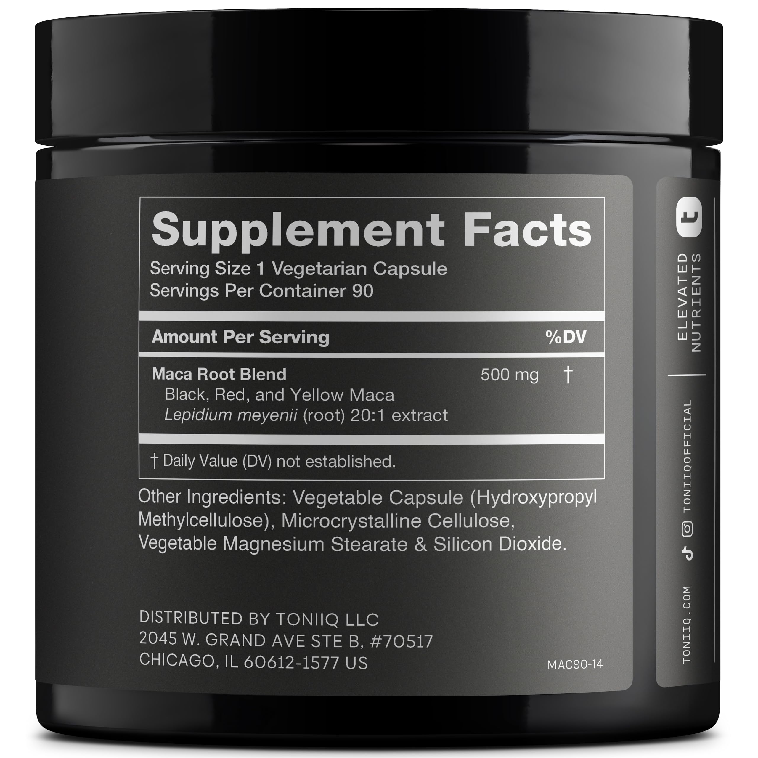 Toniiq Maca Capsules 500mg side view