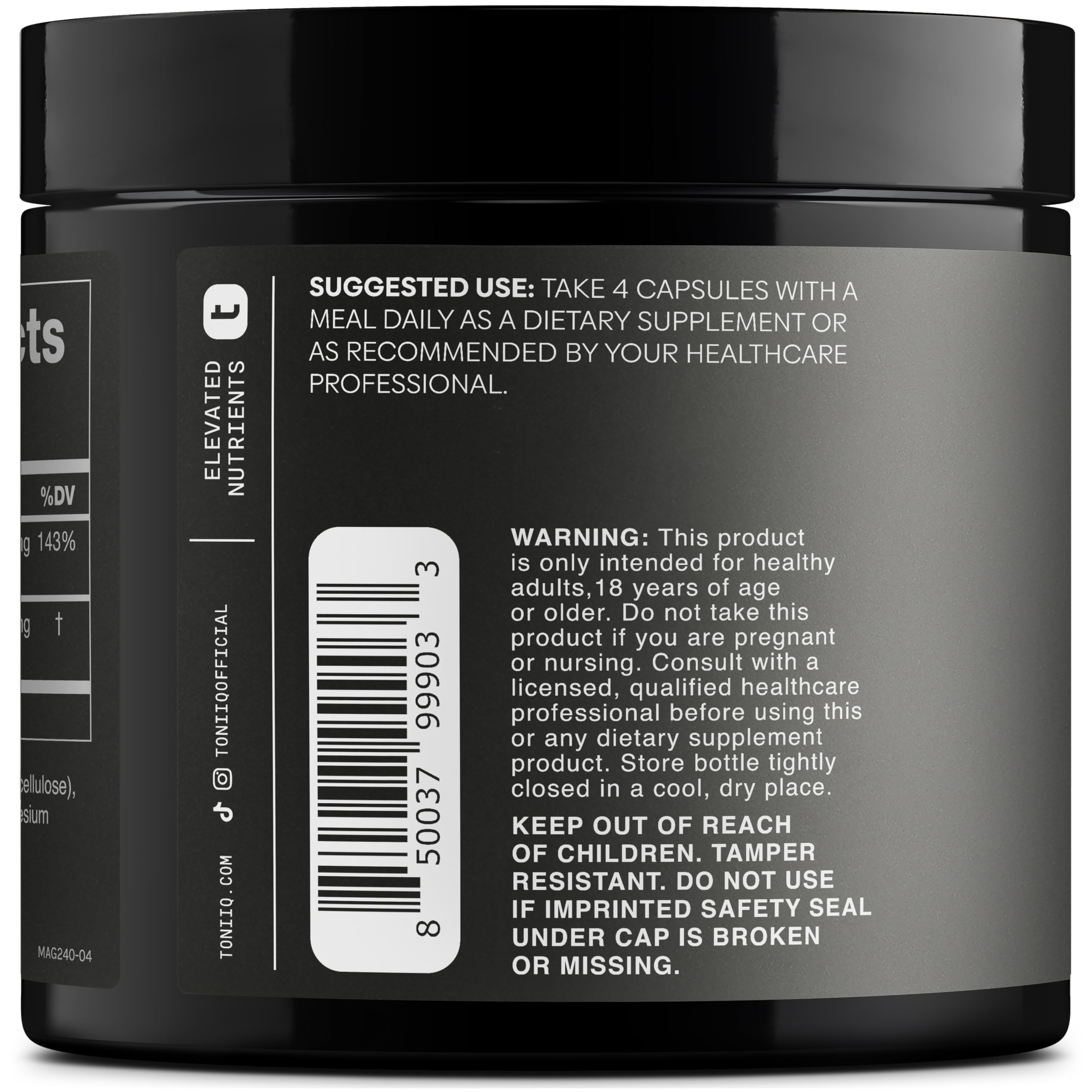 Toniiq Magnesium Glycinate 3000mg back view