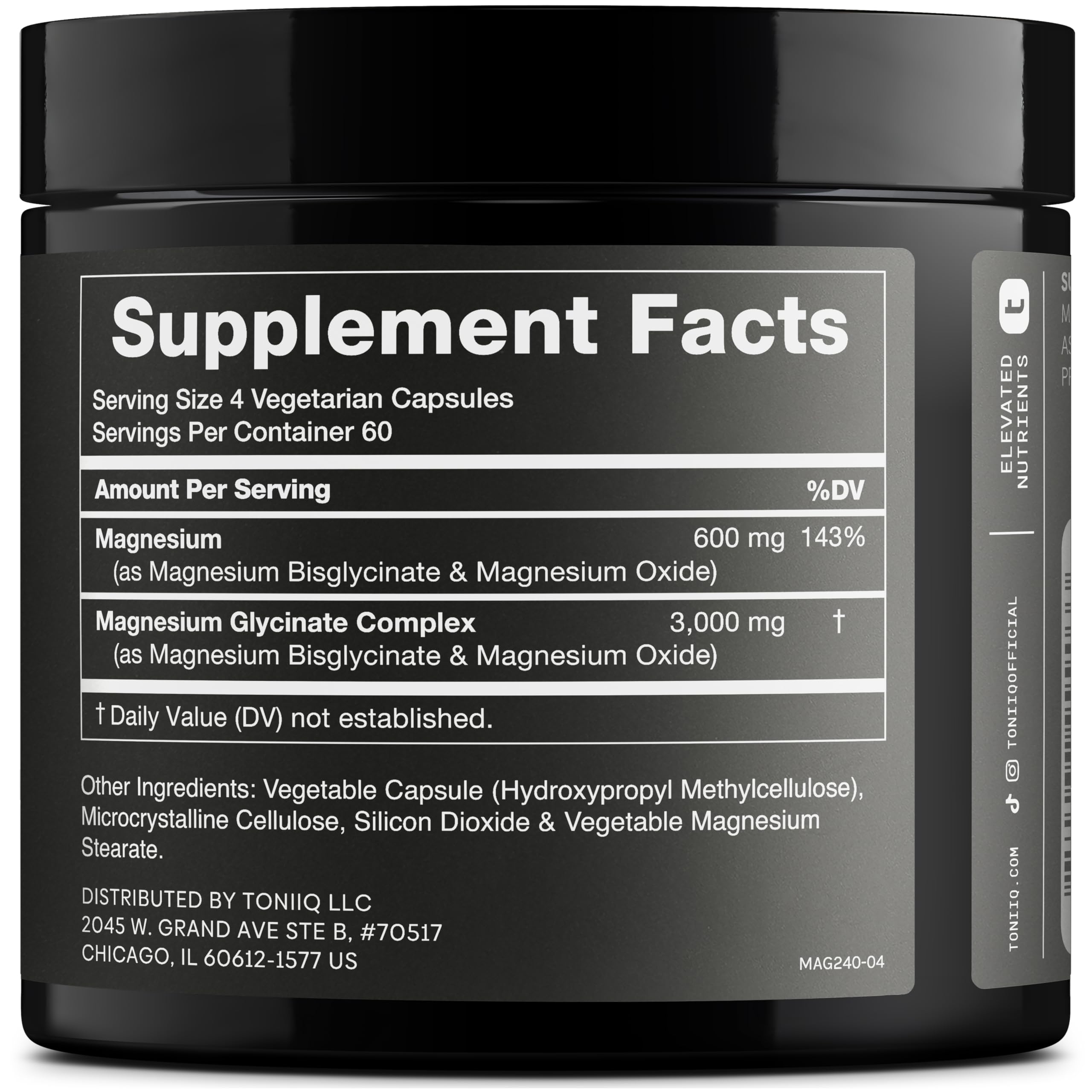 Toniiq Magnesium Glycinate 3000mg side view