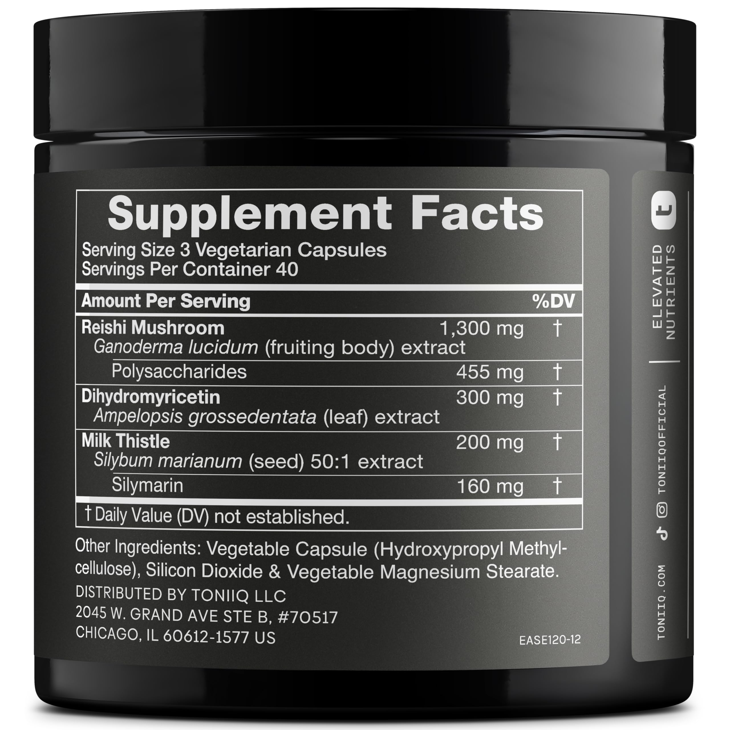 Toniiq Milk Thistle Supplement bottle side view