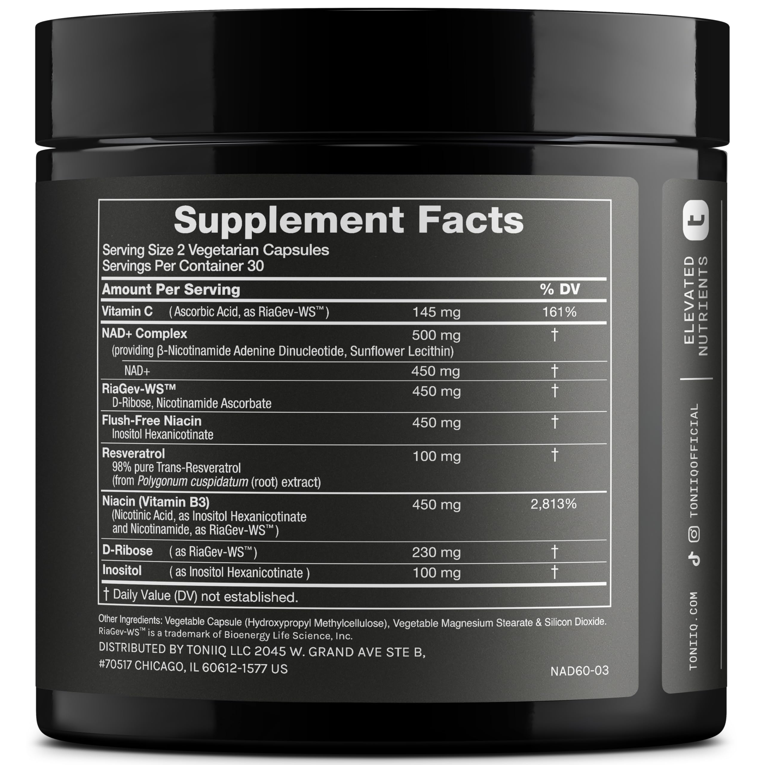 Toniiq NAD+ Supplement 1500mg on a table