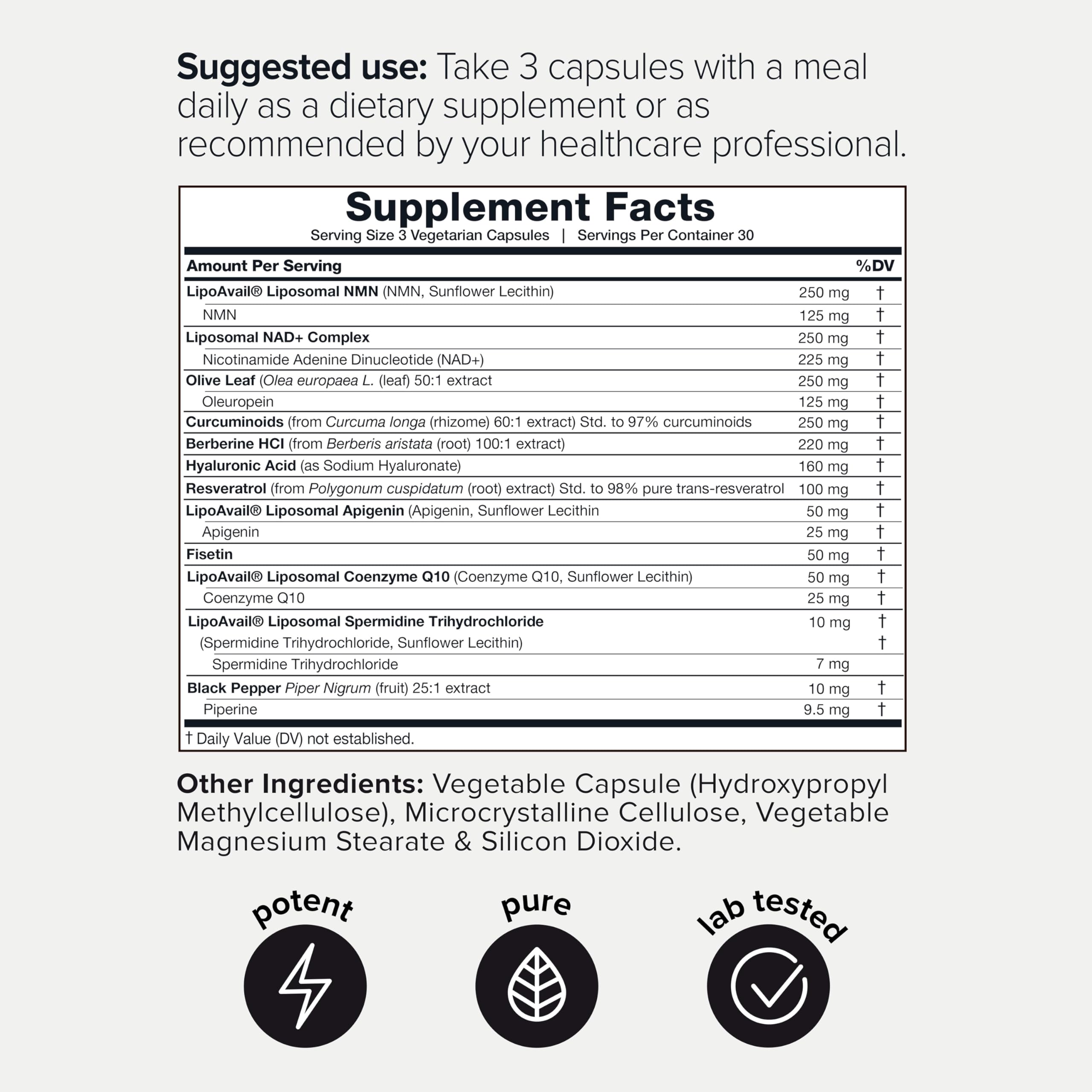 Toniiq NMN Complex 12-in-1 Supplement side view