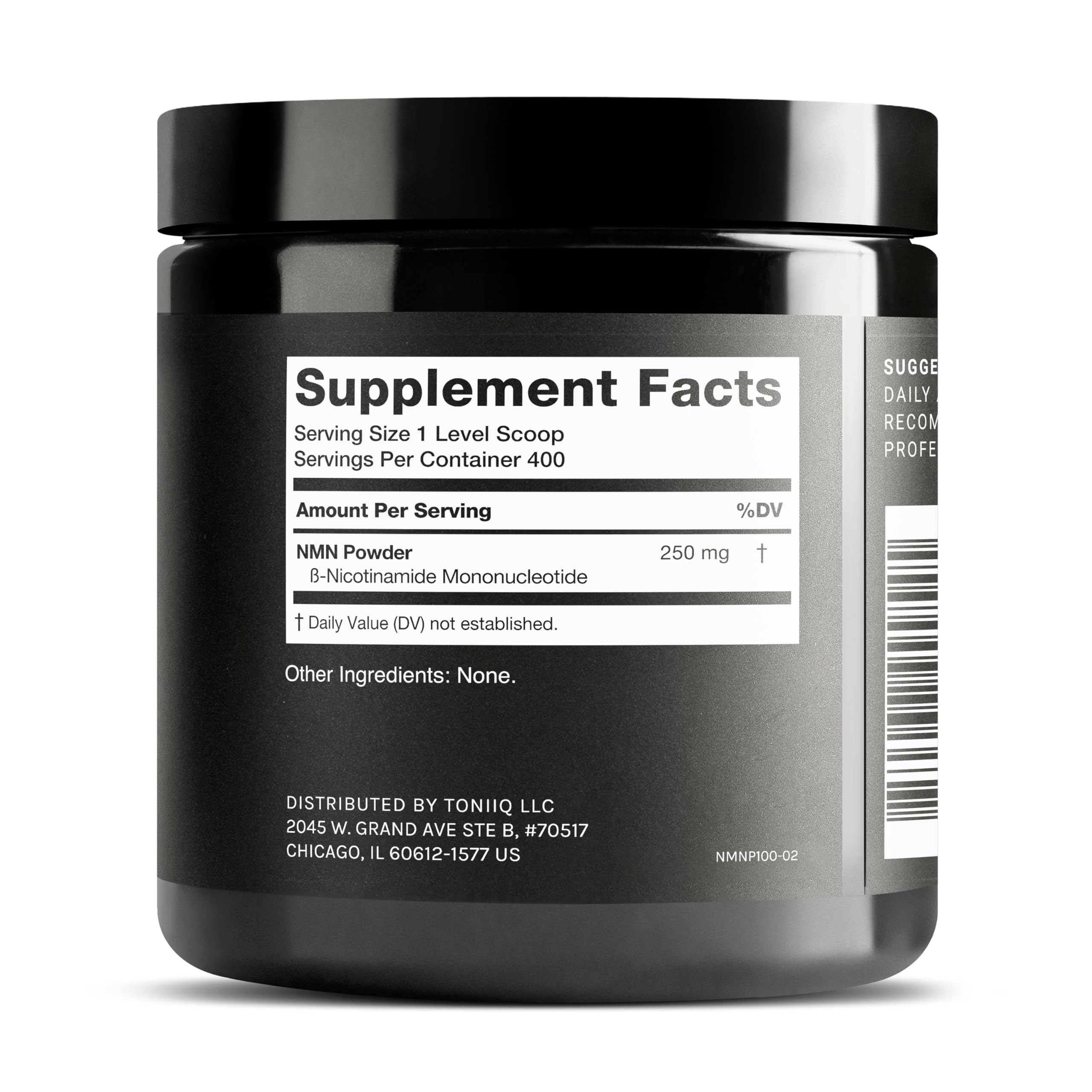 Toniiq NMN Powder 150g back view with ingredient list