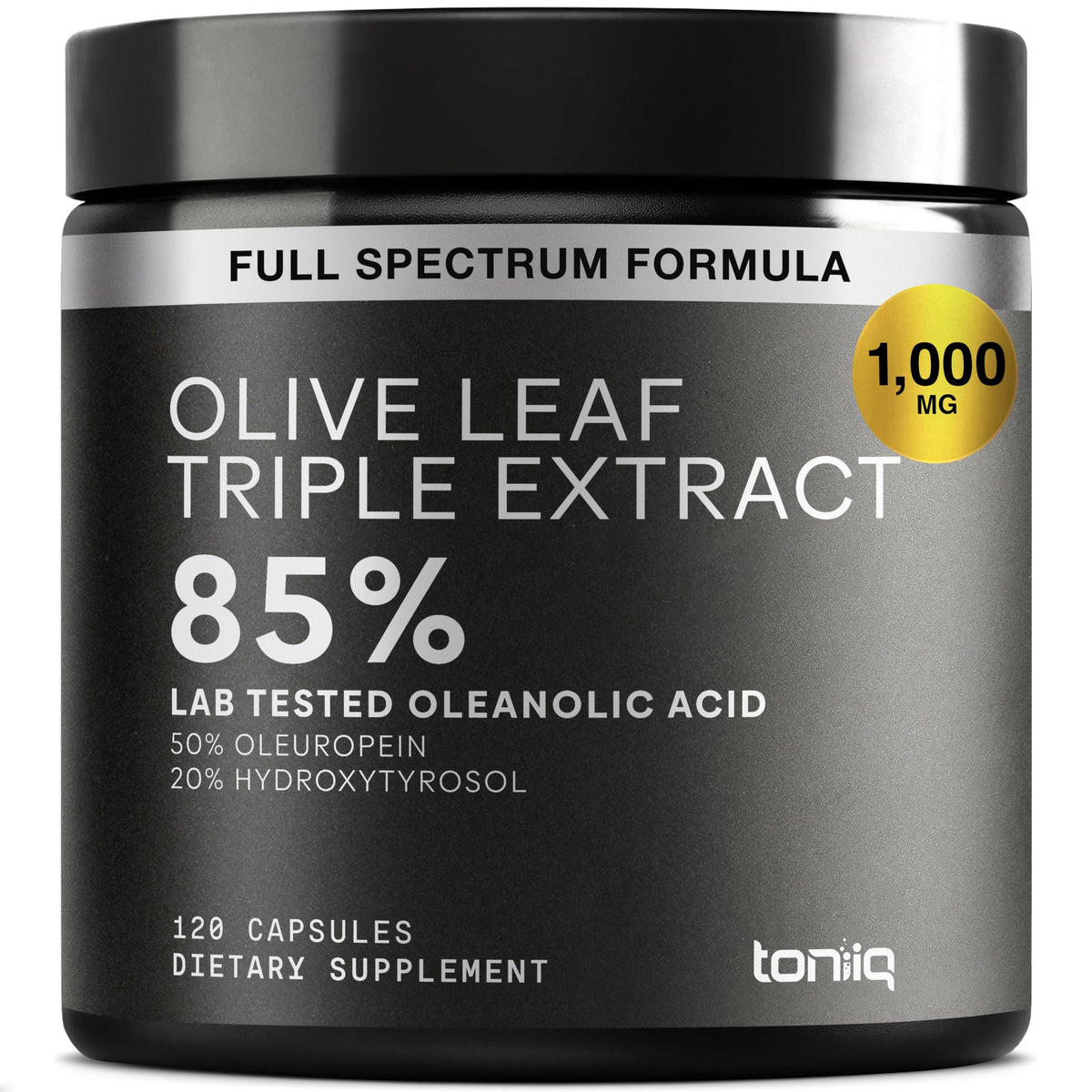 Toniiq Olive Leaf Extract 1000mg capsules front view