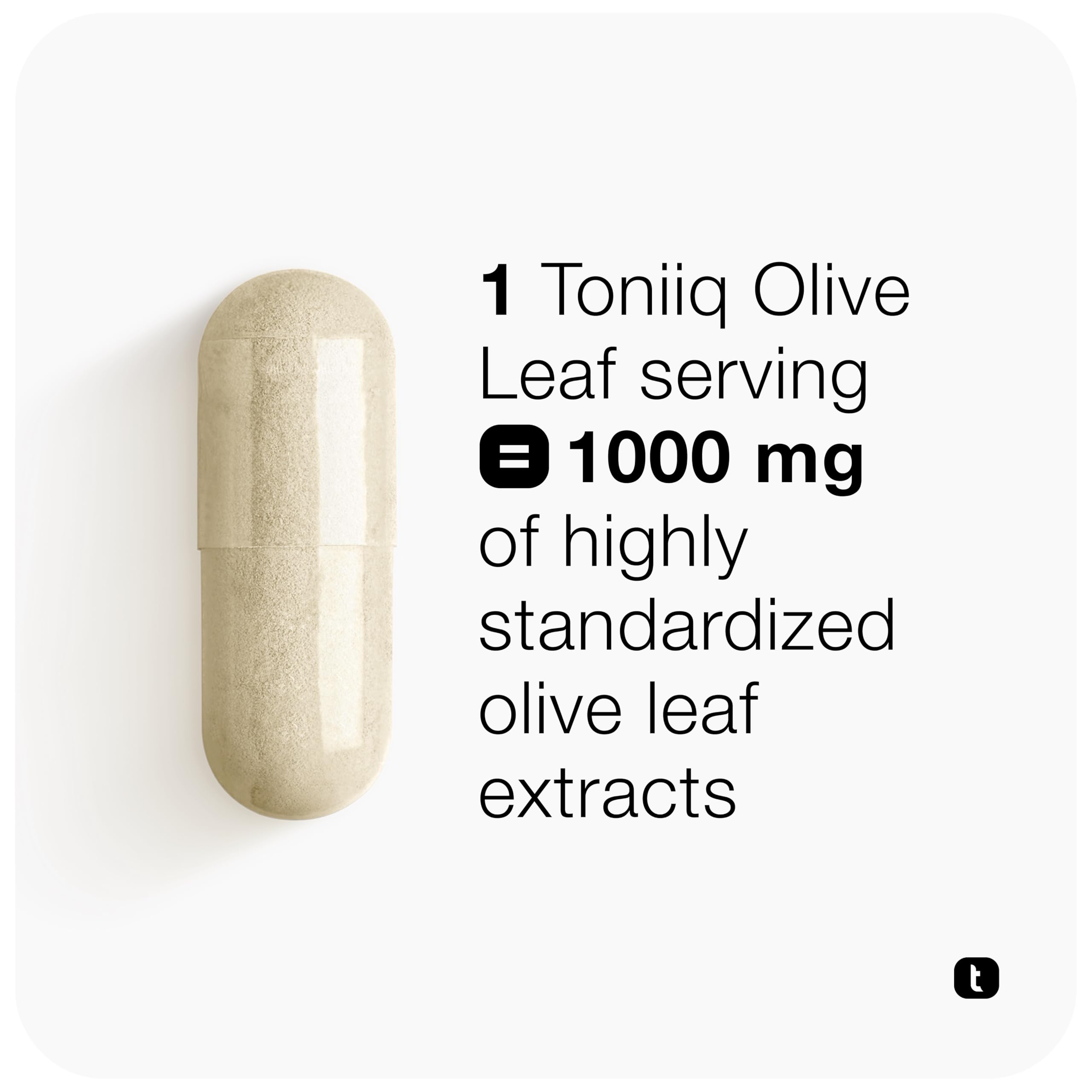 Toniiq Olive Leaf Extract 1000mg capsules on a wooden table