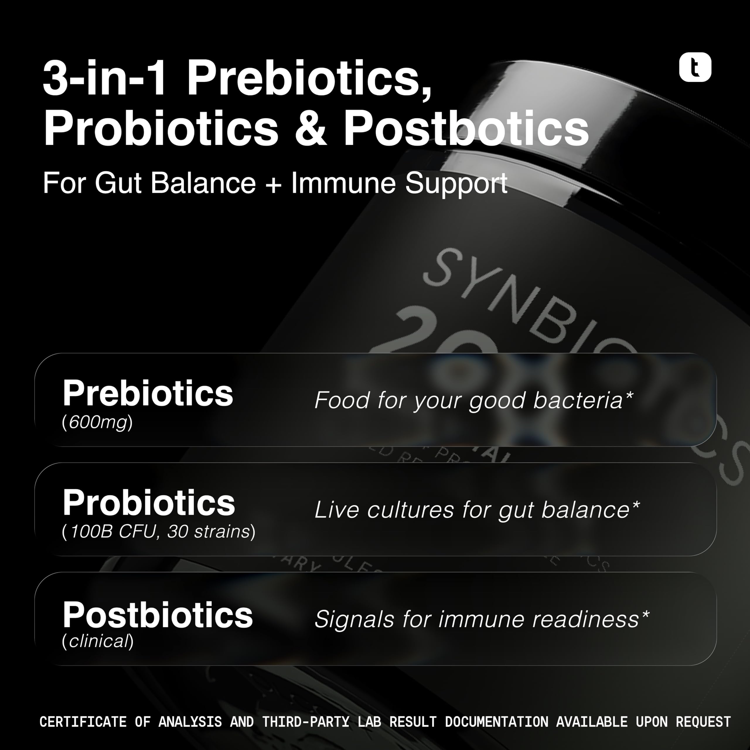 Toniiq Prebiotic Probiotic Capsules lifestyle scene on a kitchen counter