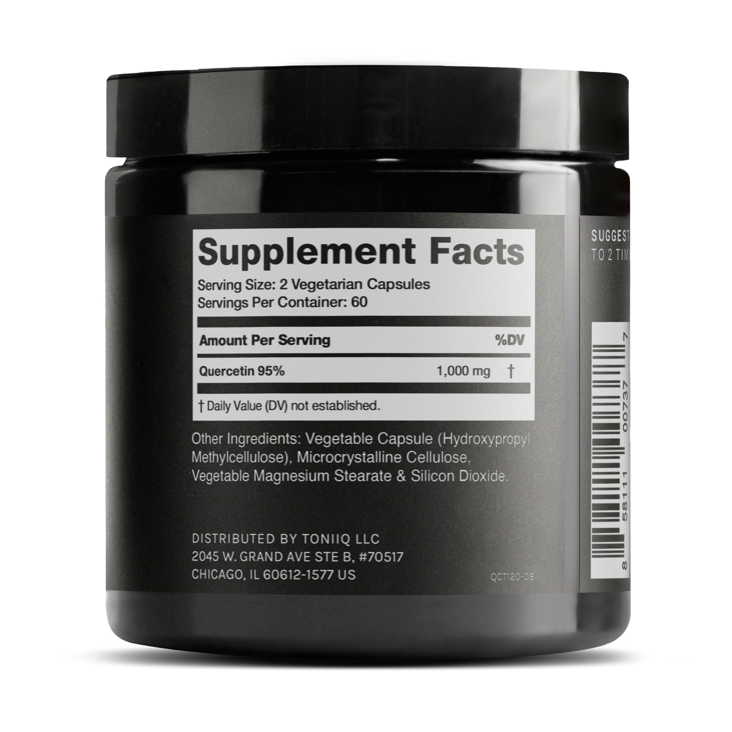 Toniiq Quercetin Capsules 1000mg back view
