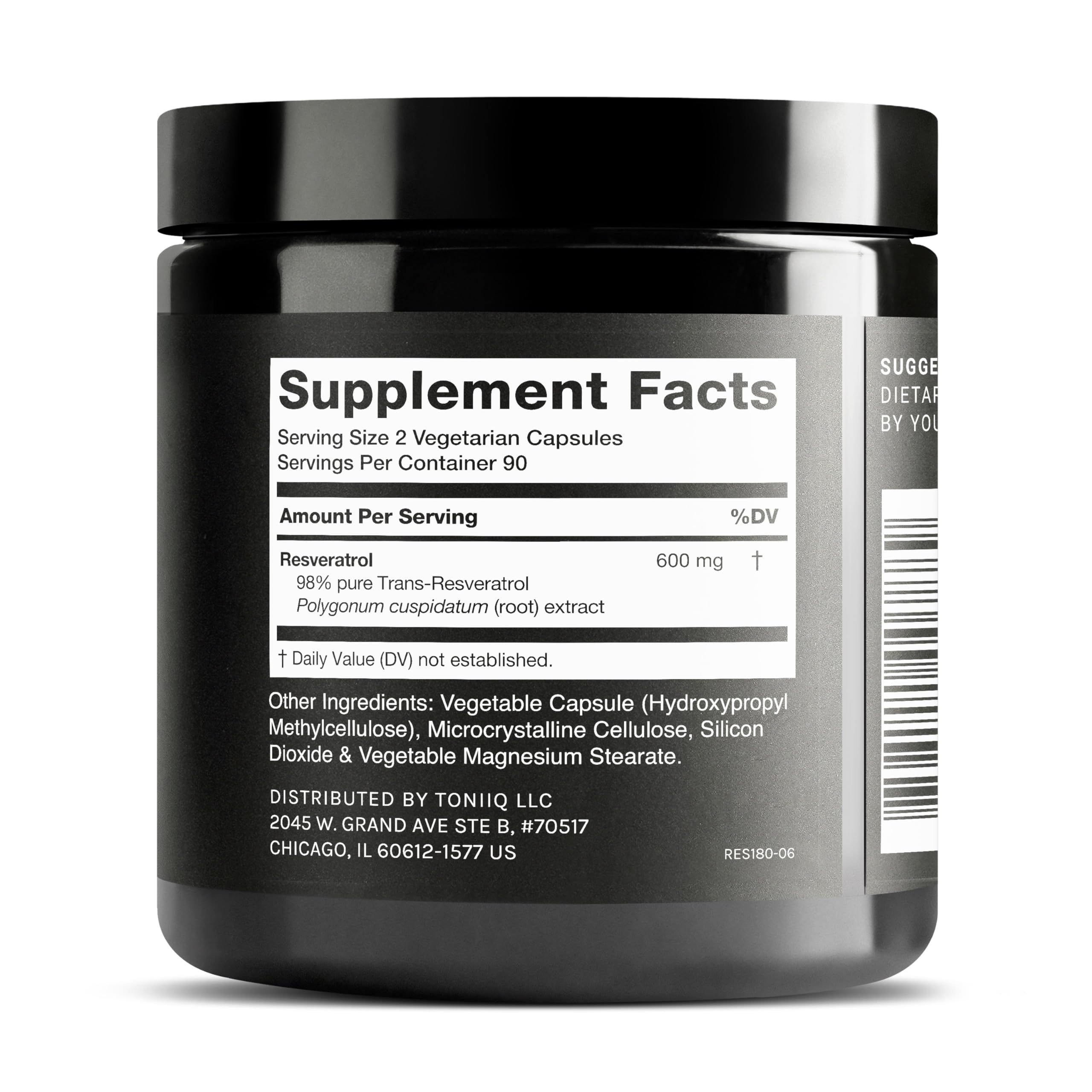 Toniiq Resveratrol Capsules 600mg side view