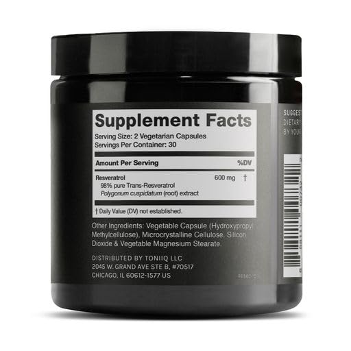Toniiq Resveratrol Capsules packaging side view