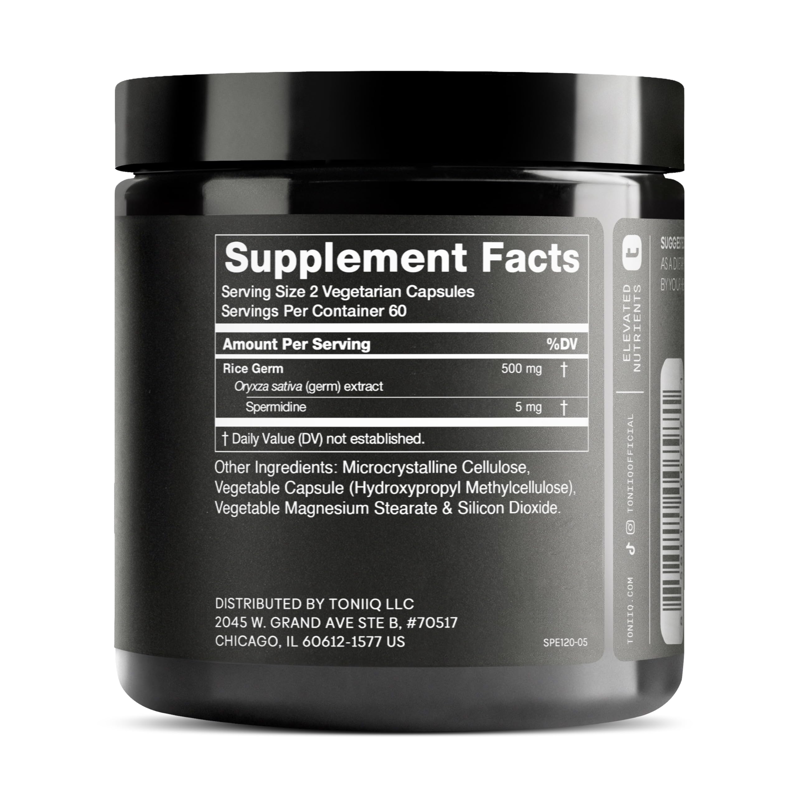 Toniiq Spermidine Supplement 91g side view