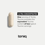 Toniiq Taurine 2000mg supplement opened bottle showing capsules