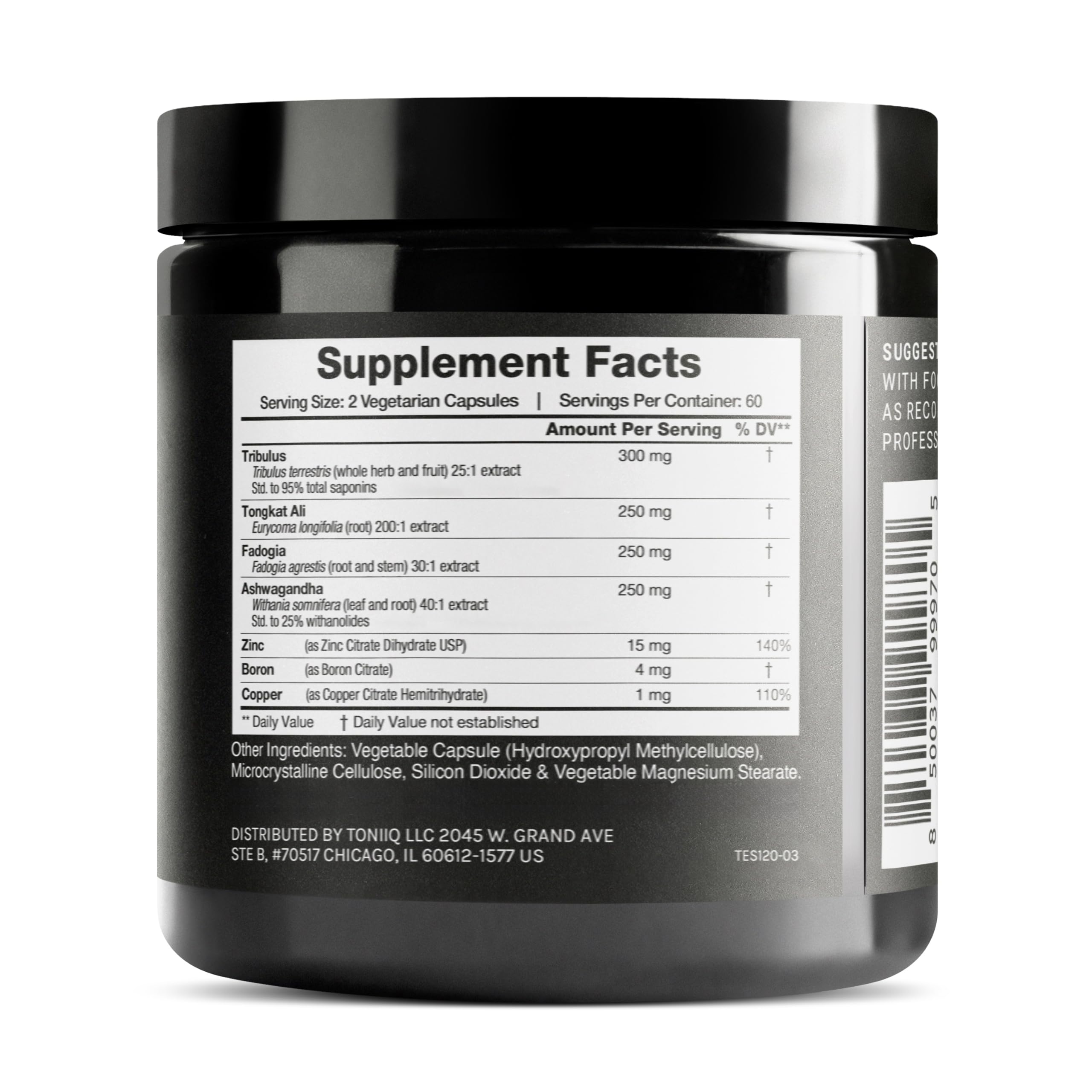 Toniiq Tribulus Supplement 200:1 Extract side view