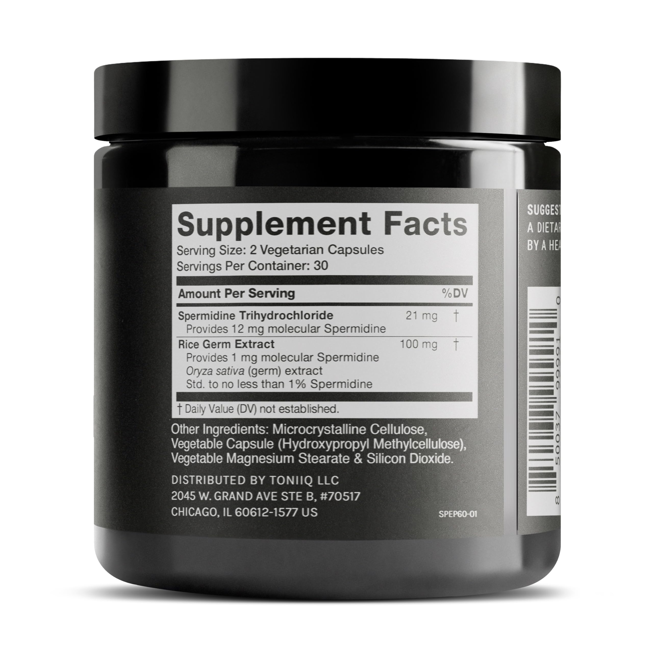 Toniiq Ultra-High Strength Spermidine 22mg supplement side view