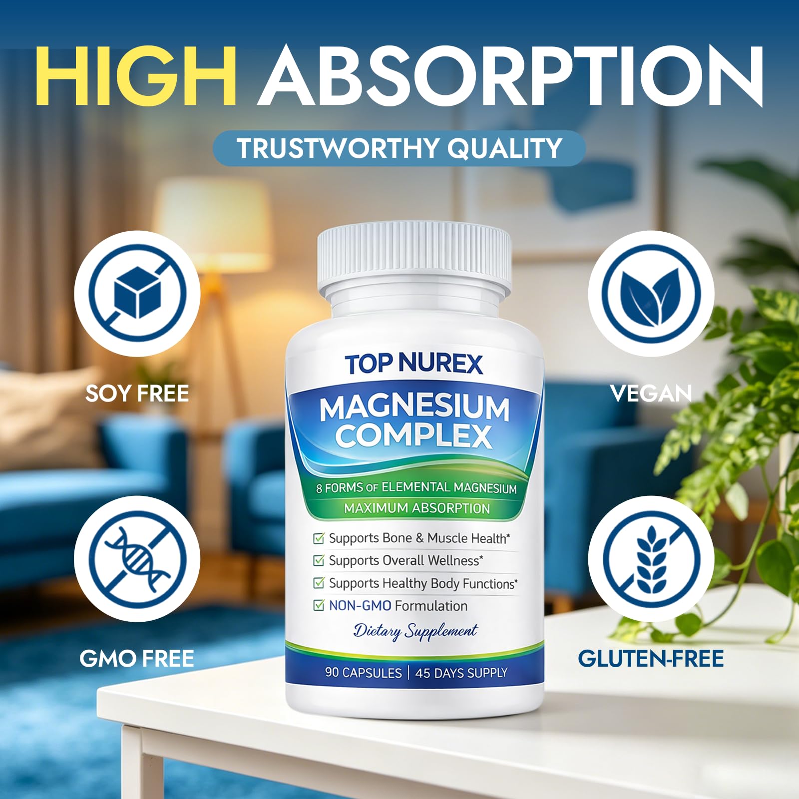 Top Nurex Magnesium Complex 1000mg capsules on a table