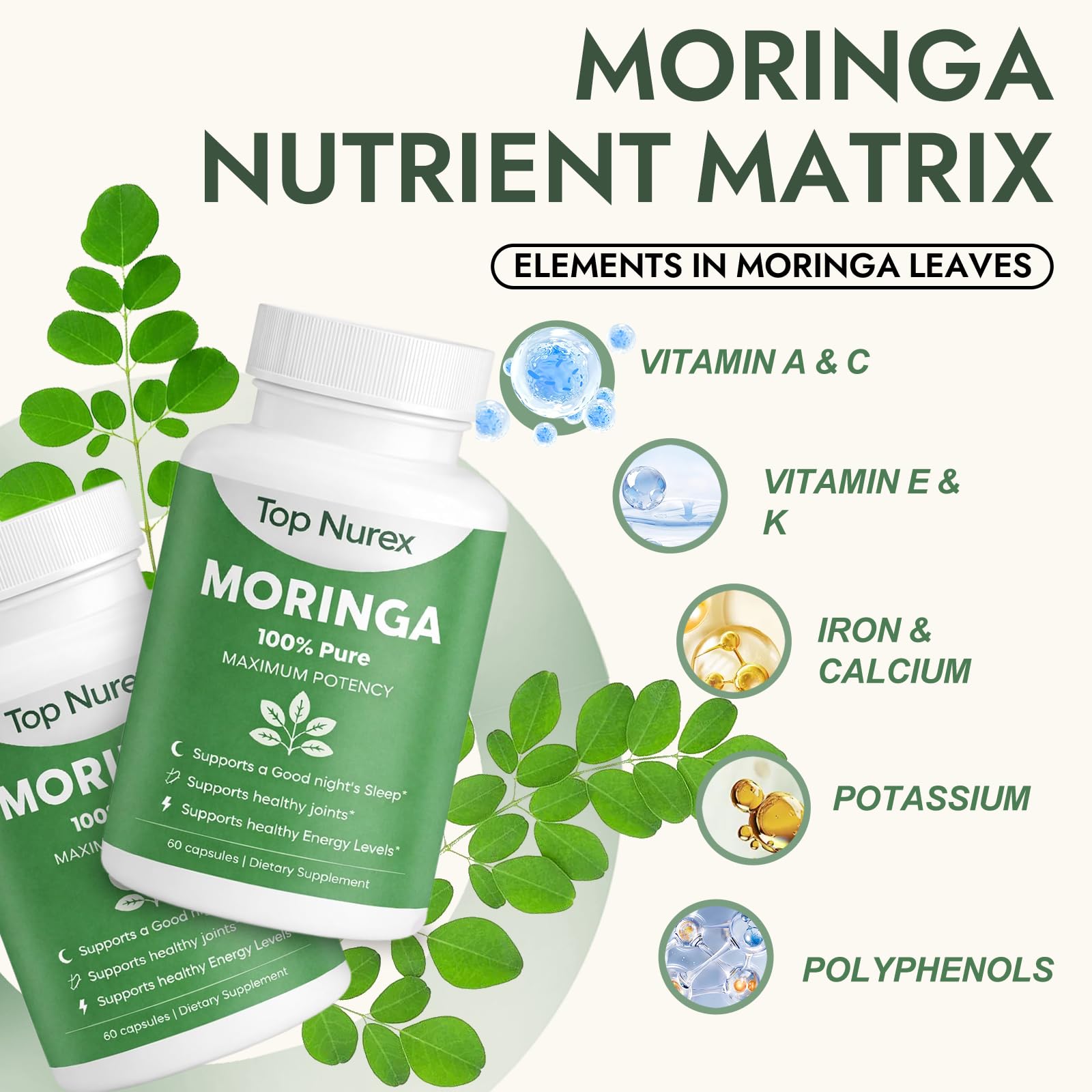 Top Nurex Moringa Leaf Capsules opened bottle