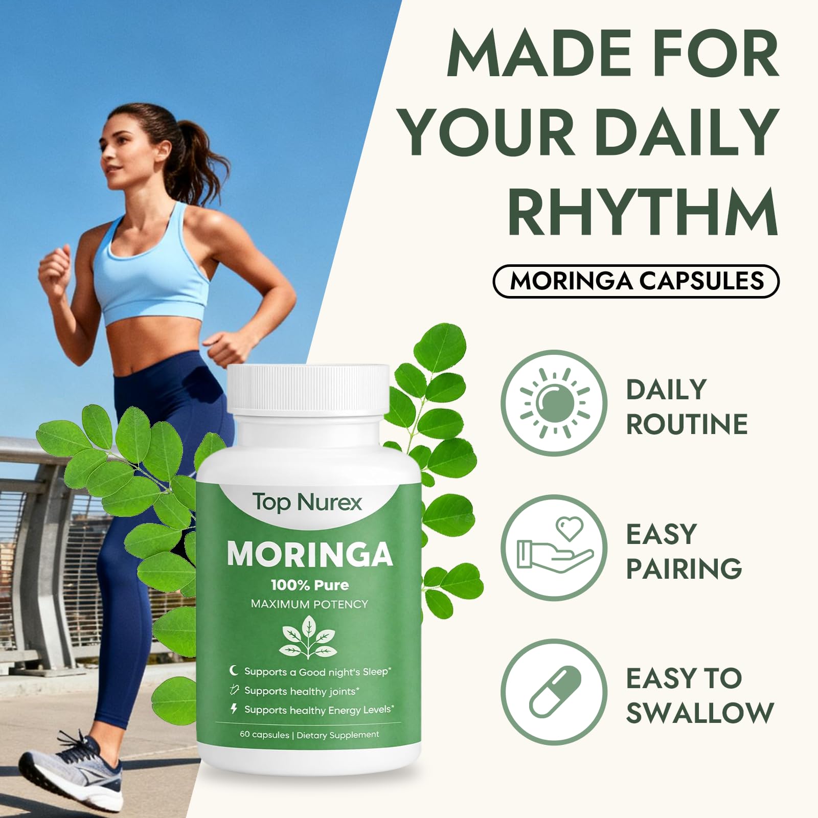 Top Nurex Moringa Leaf Capsules with measuring spoon
