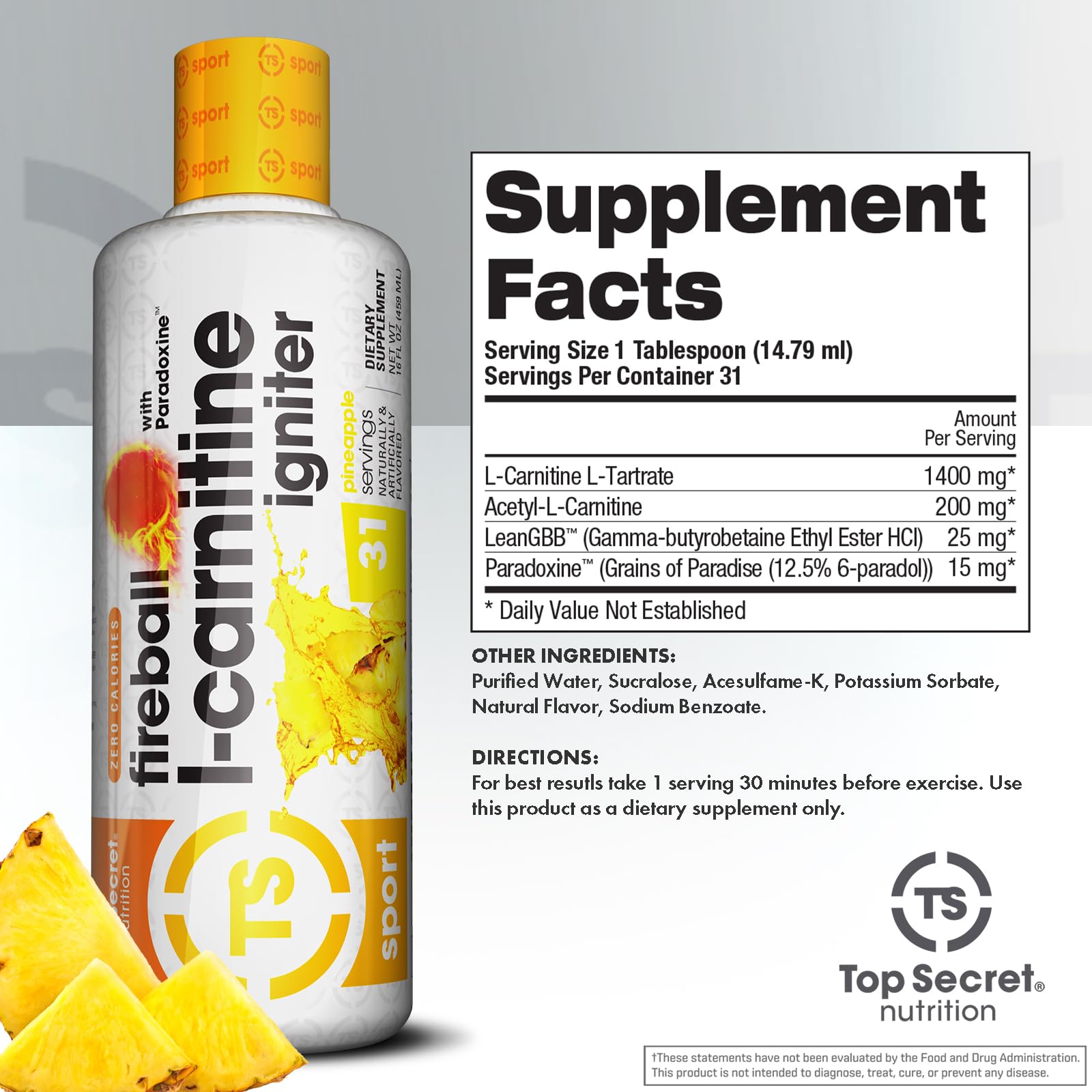 Top Secret Nutrition Fireball L-Carnitine Liquid 531g side view