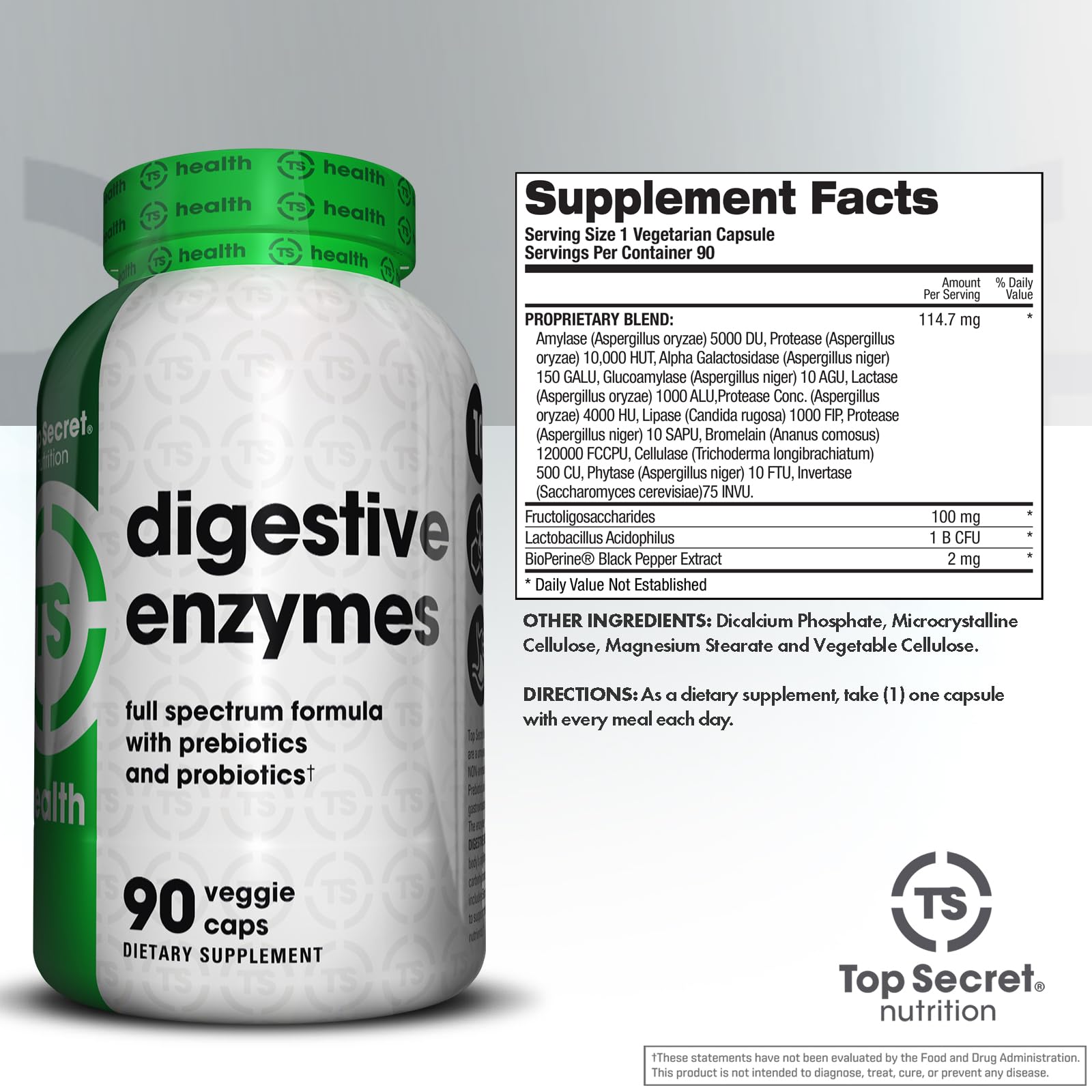 Top Secret Nutrition Multi-Enzymes 91g side view