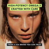 Top view of AMANDEAN Vegan Omega-3 Algal Oil Capsules in a clear dish