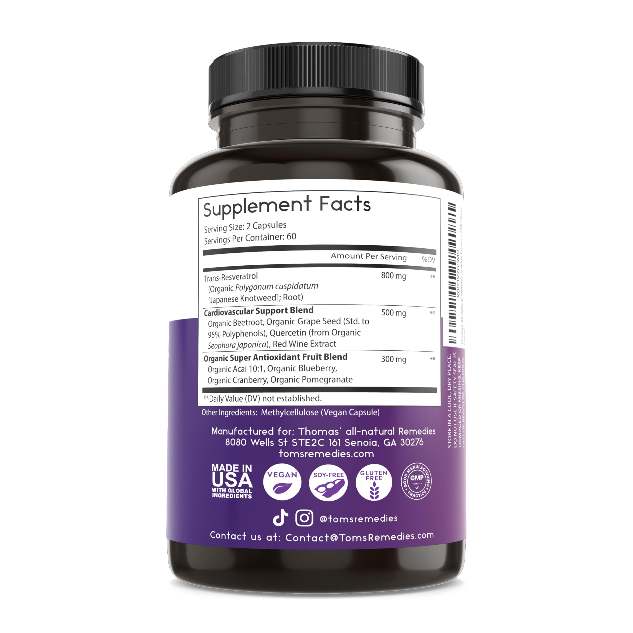 Top view of Thomas' Resveratrol Plus bottle with open lid