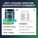 TOPCAPAK Creatine Gummies displayed with fitness accessories