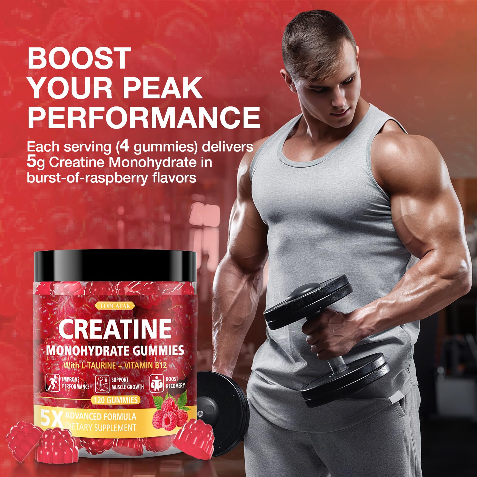 TOPCAPAK Creatine Gummies inside the bottle