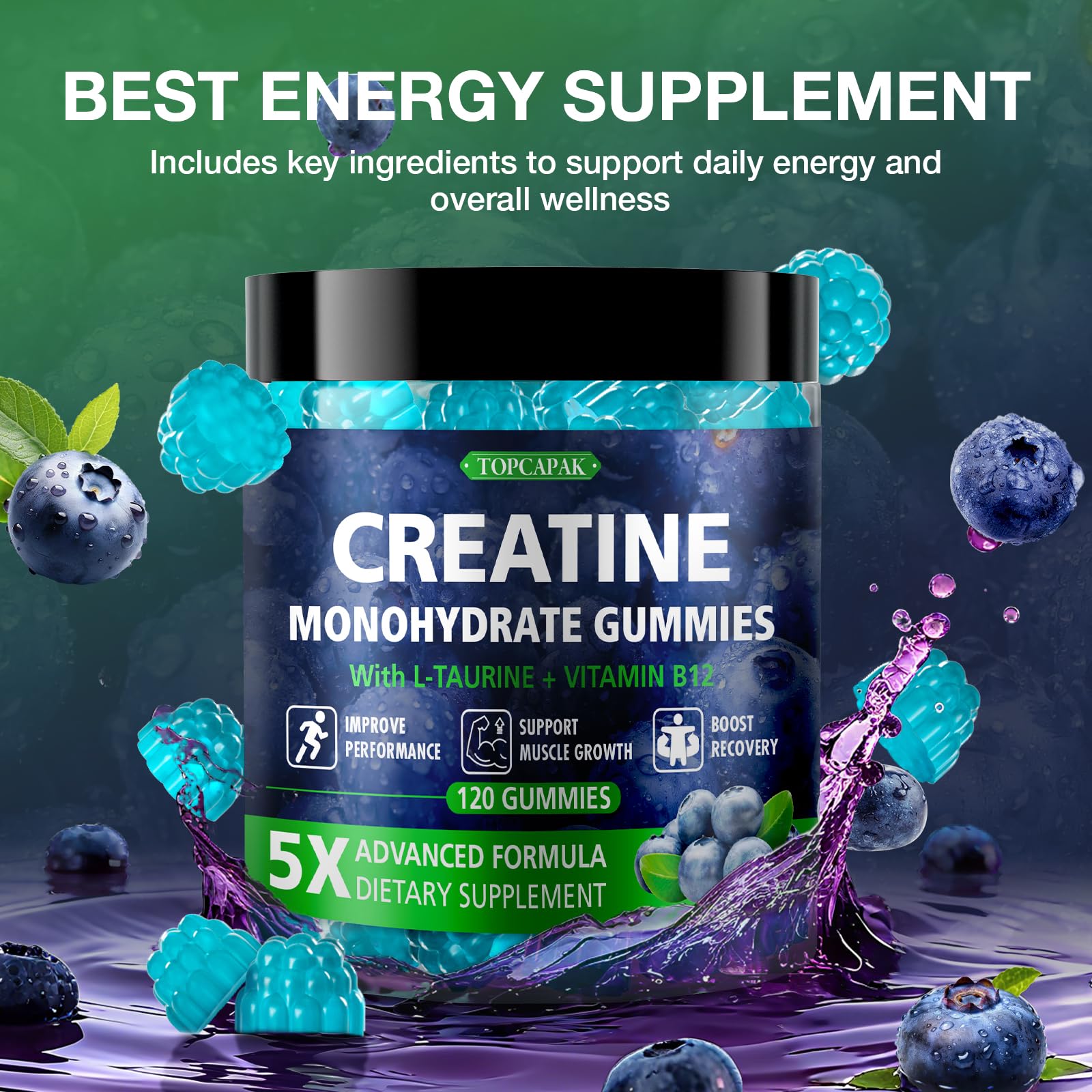 TOPCAPAK Creatine Gummies showing nutritional information