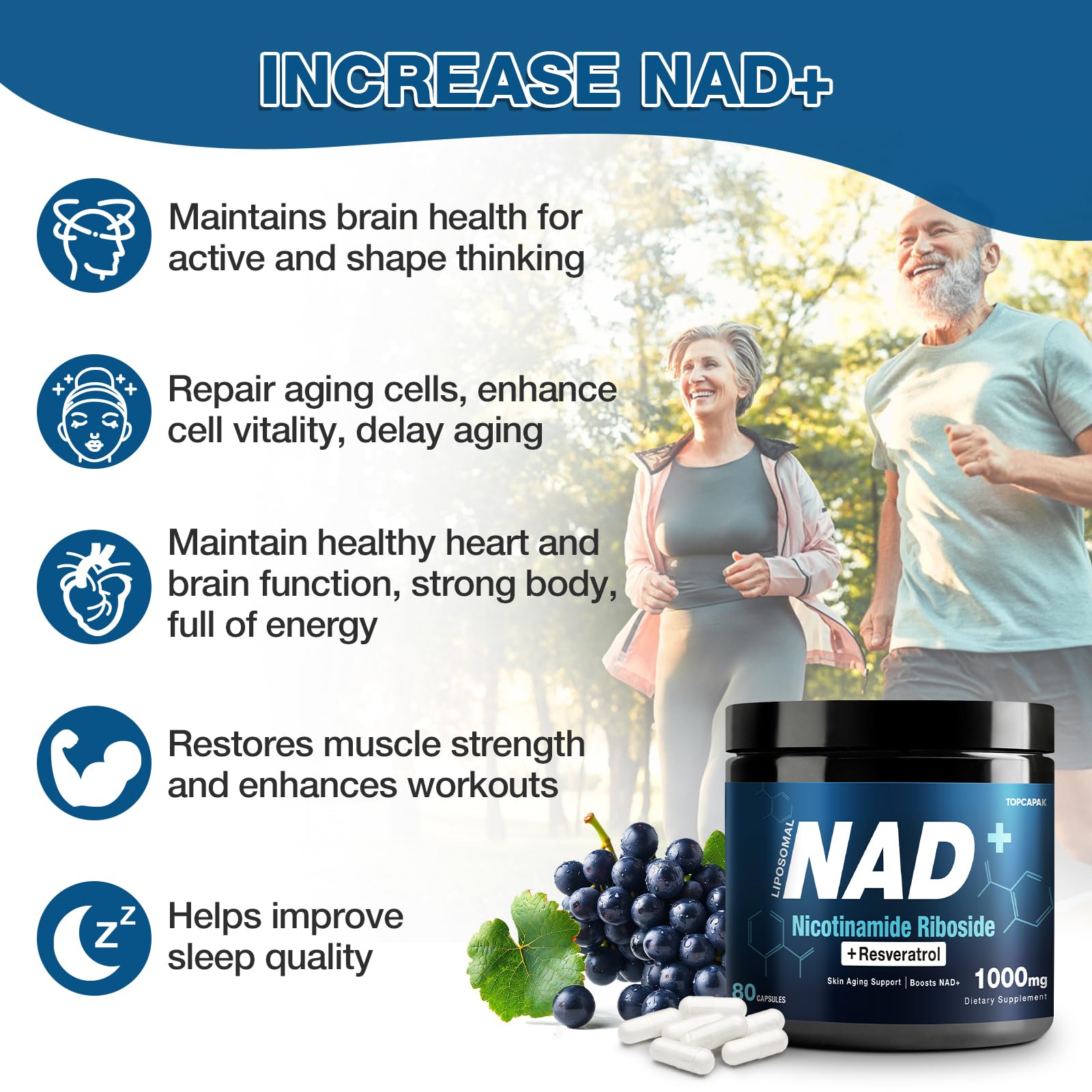 TOPCAPAK NAD Supplement 1000mg Resveratrol Capsules with a glass of water