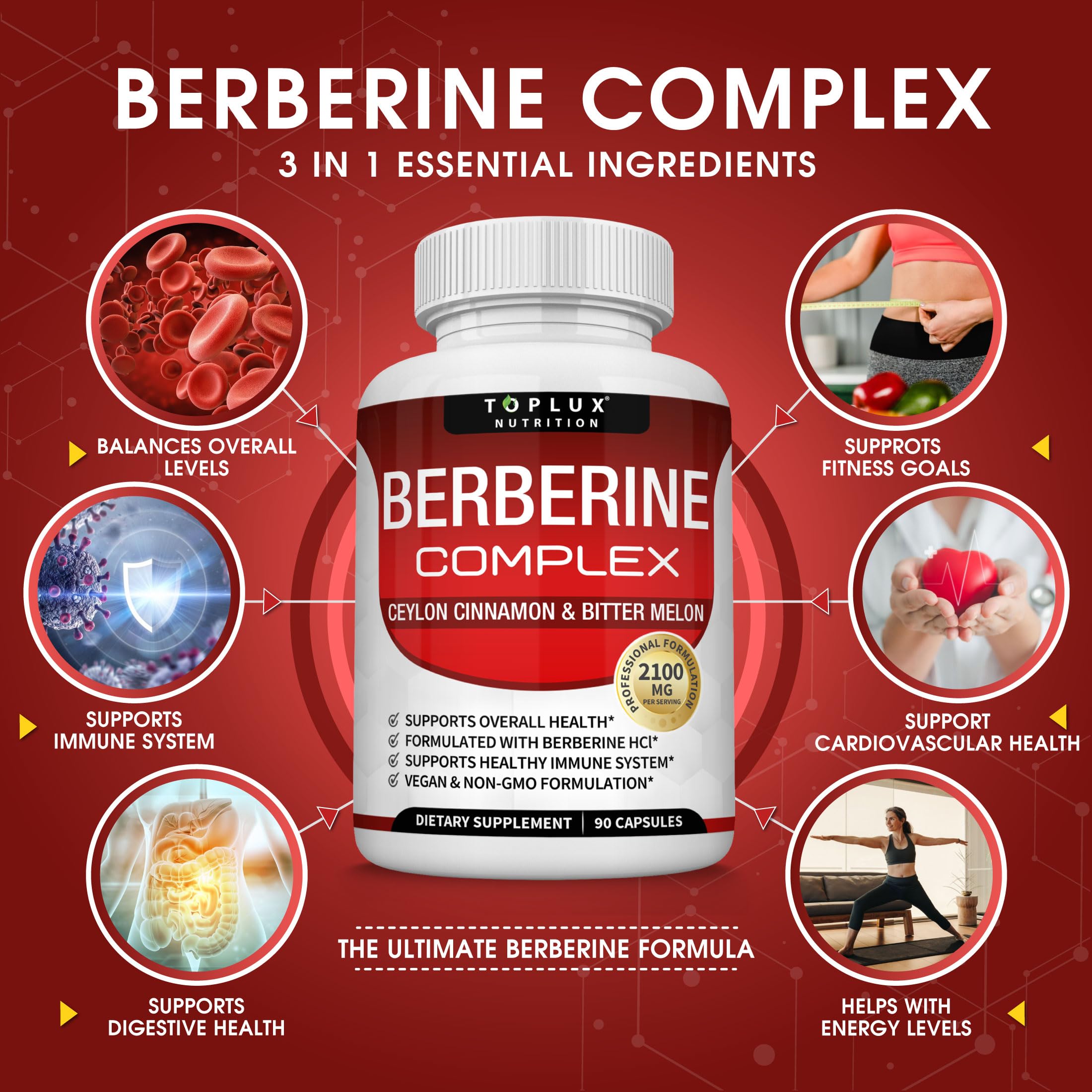 Toplux Berberine Complex 90 capsules side view