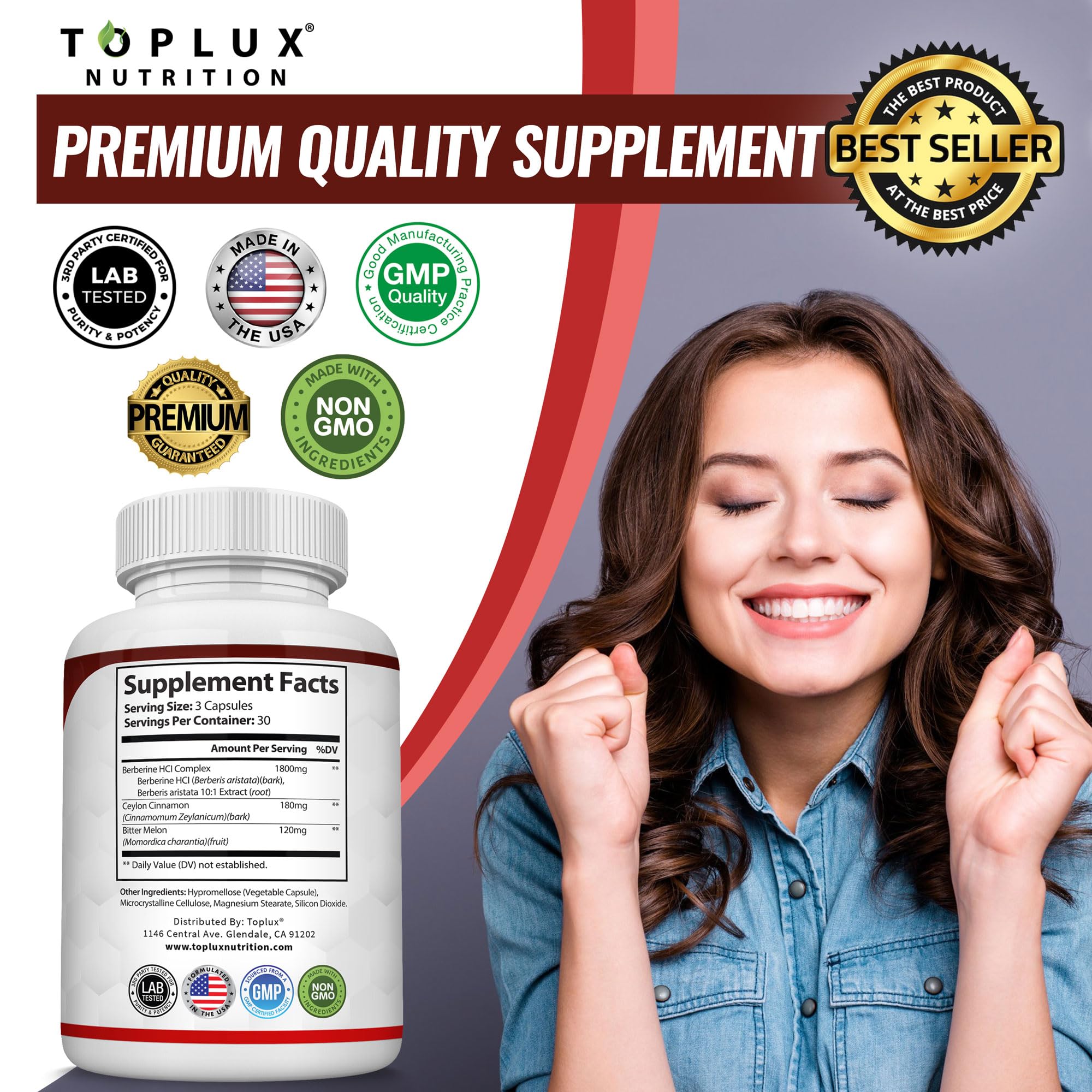 Toplux Berberine Complex bottle with a measuring spoon
