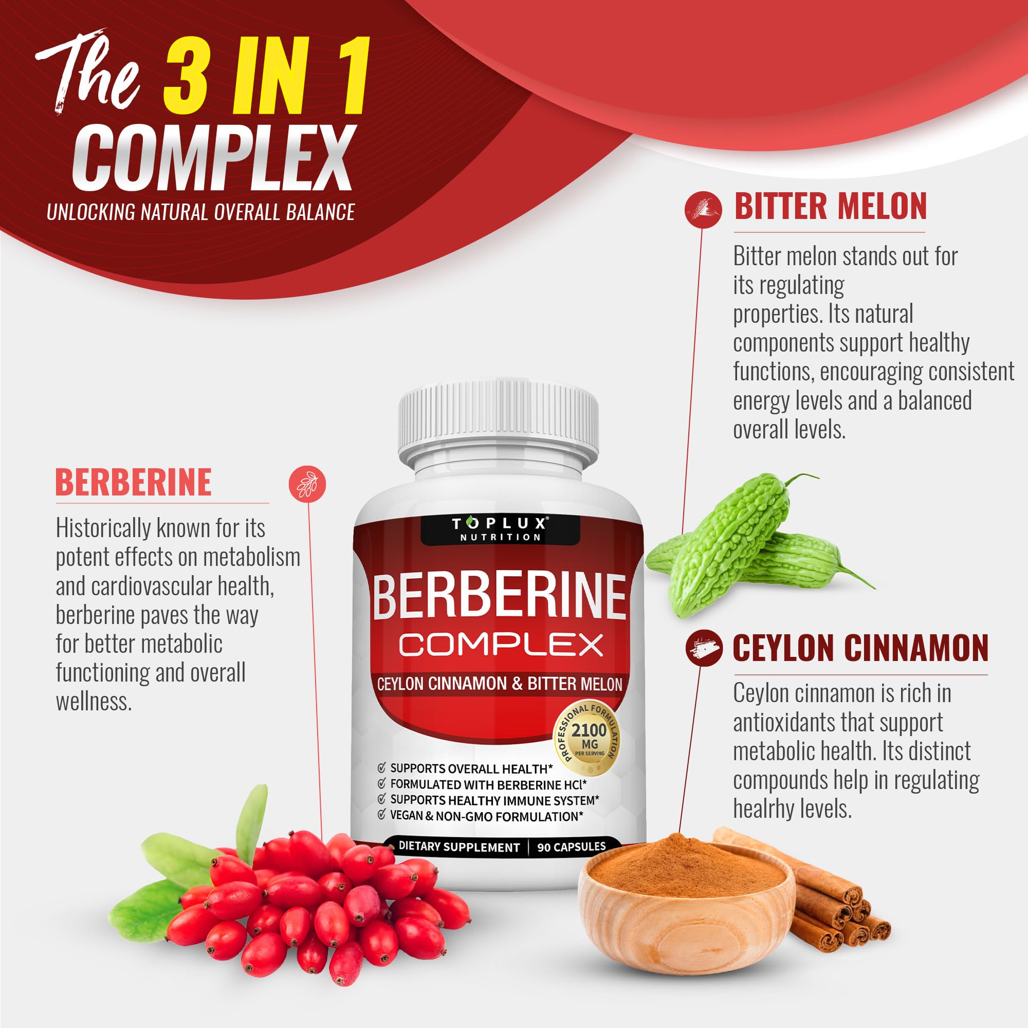 Toplux Berberine Complex ingredients list on bottle