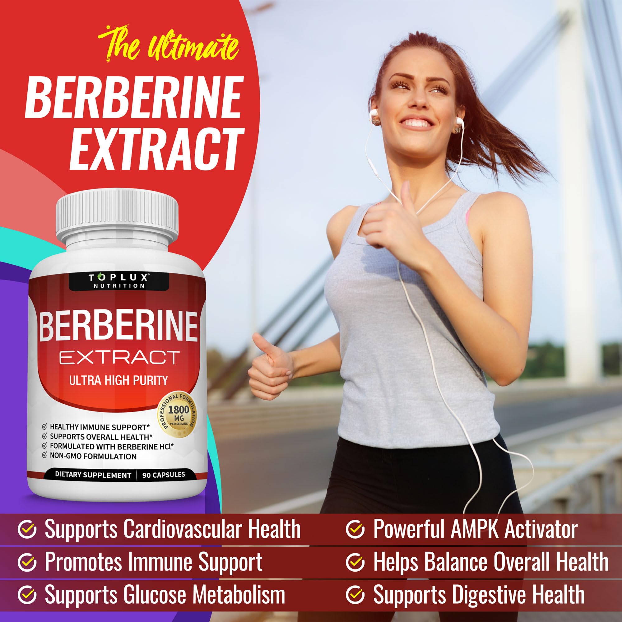 Toplux Berberine Supplement ingredients list on packaging