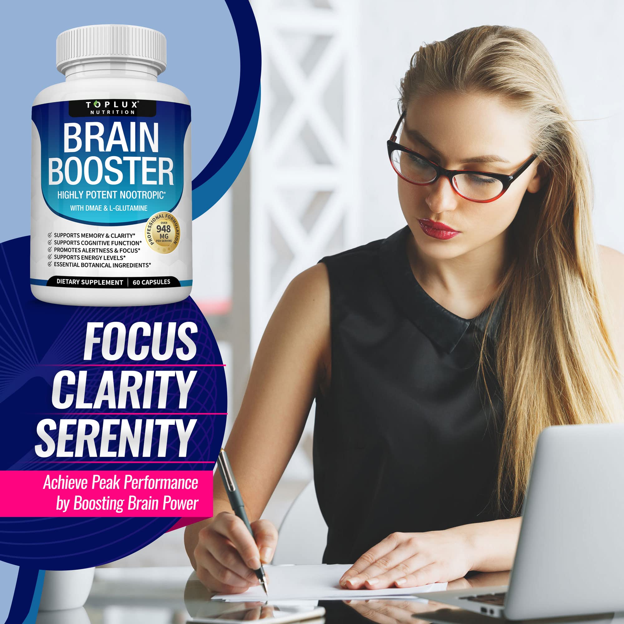 Toplux Brain support bottle with nutrition facts