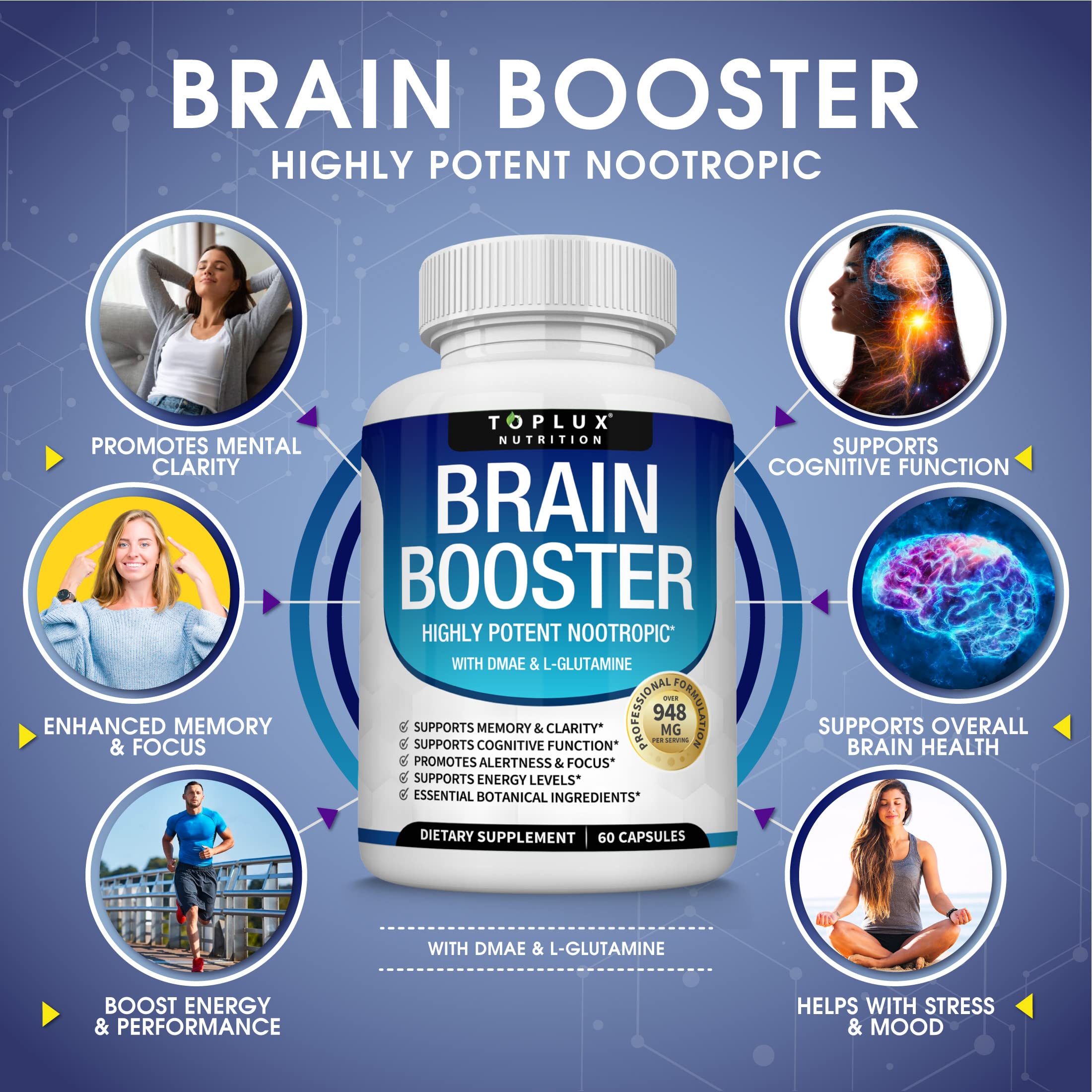 Toplux Brain support capsule bottle side view