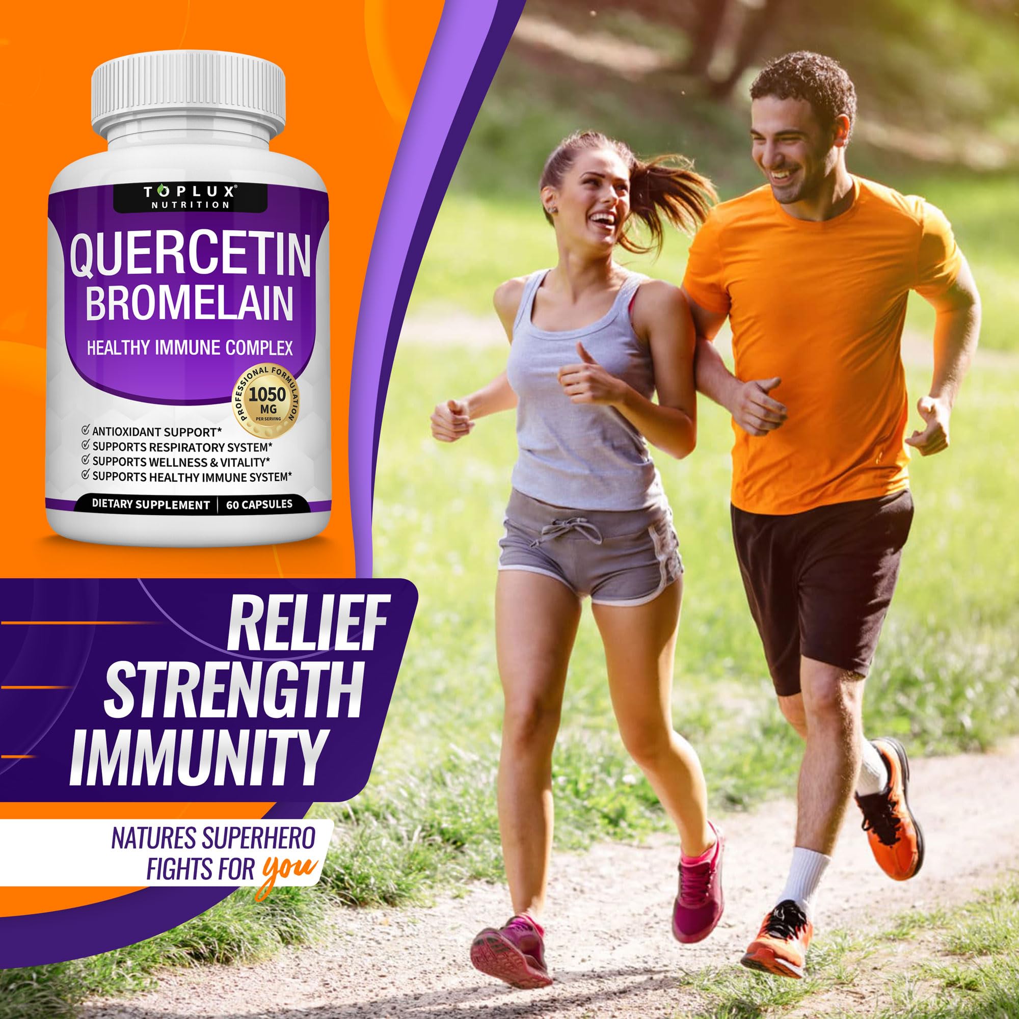 Toplux Bromelain Quercetin Supplement 1000mg 200mg capsules close-up