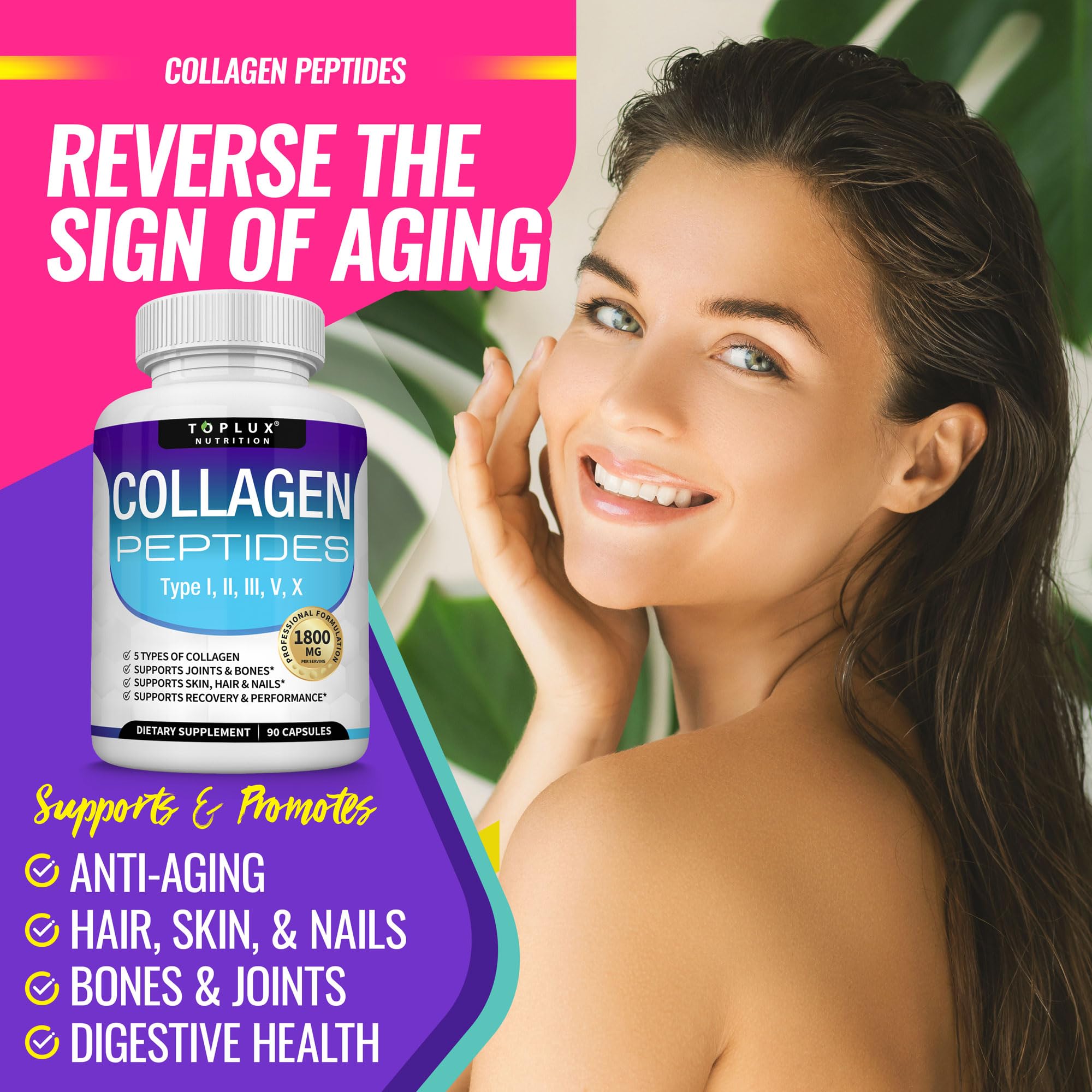 Toplux Collagen Peptides Supplement 90 Capsules bottle with label