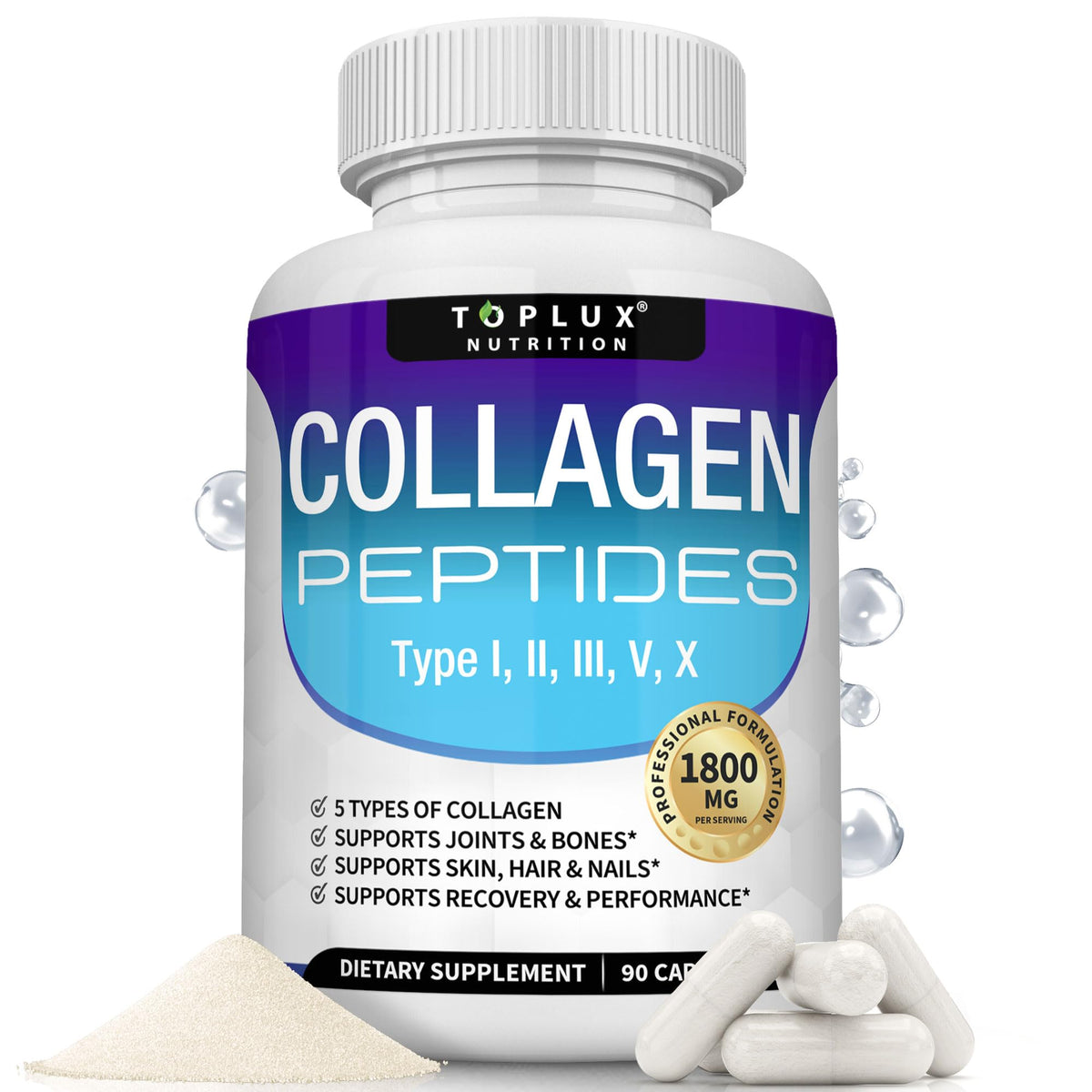 Toplux Collagen Peptides Supplement 90 Capsules front view