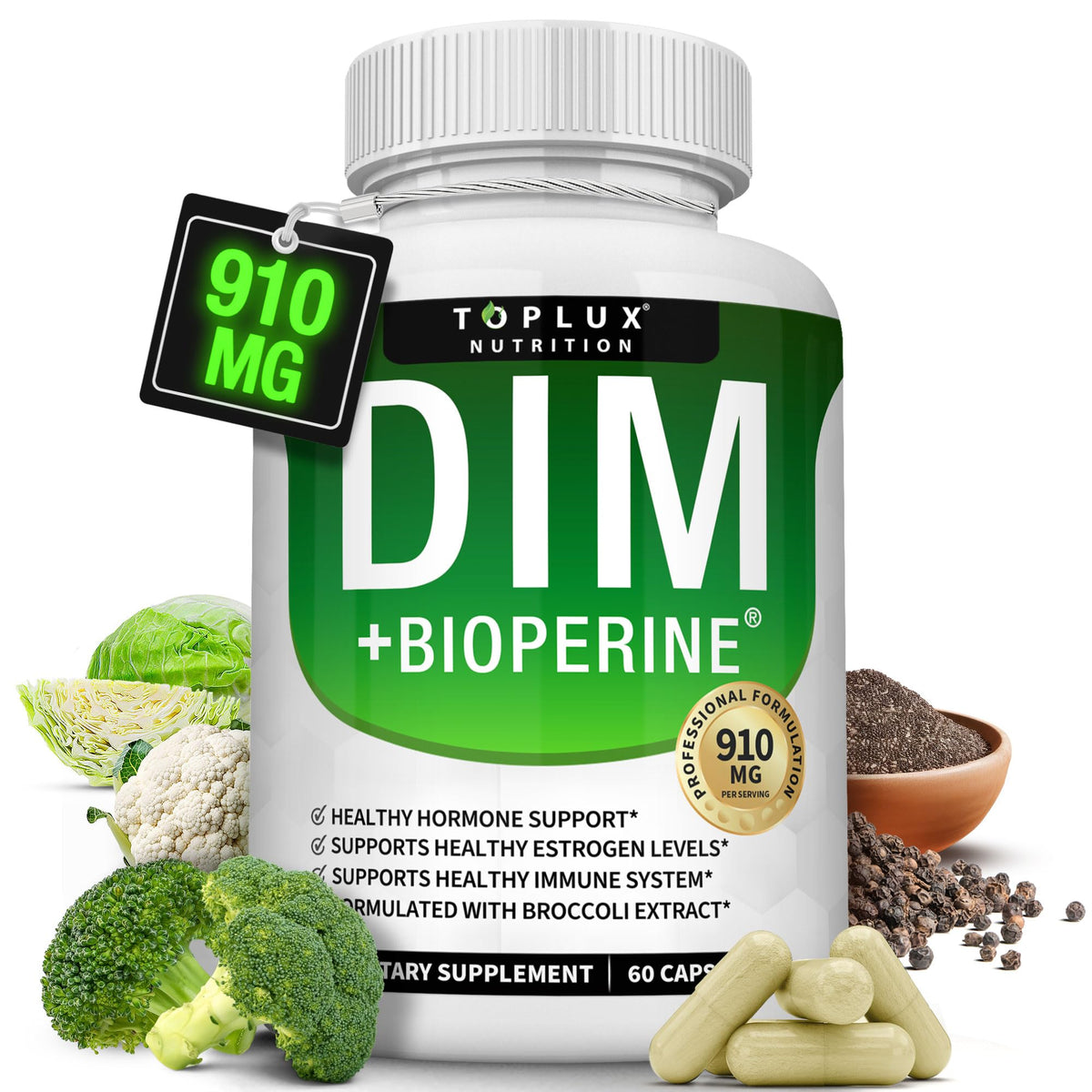 Toplux DIM Supplement Plus Bioperine Complex front view