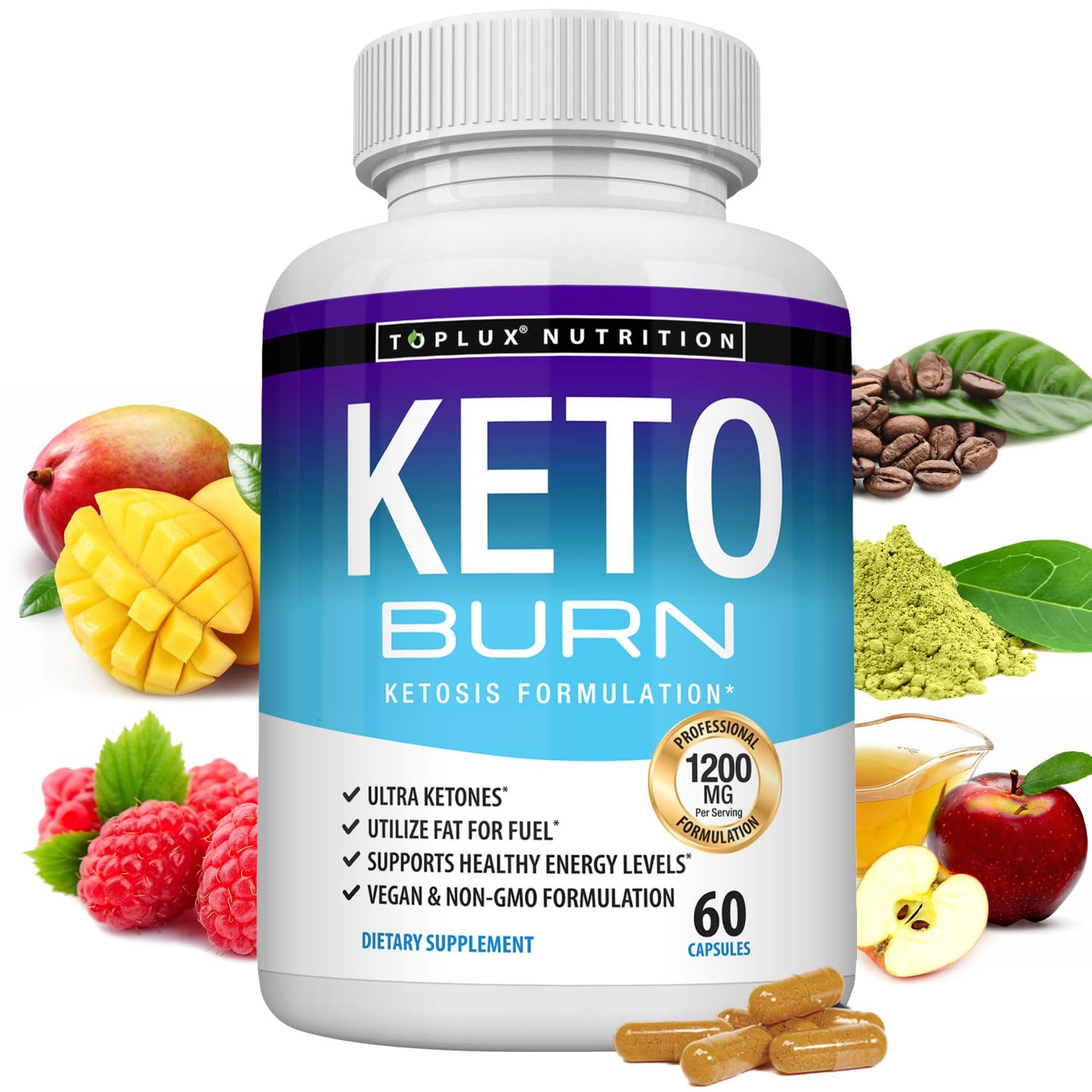 Toplux Keto Burn Supplement 60 Capsules front view