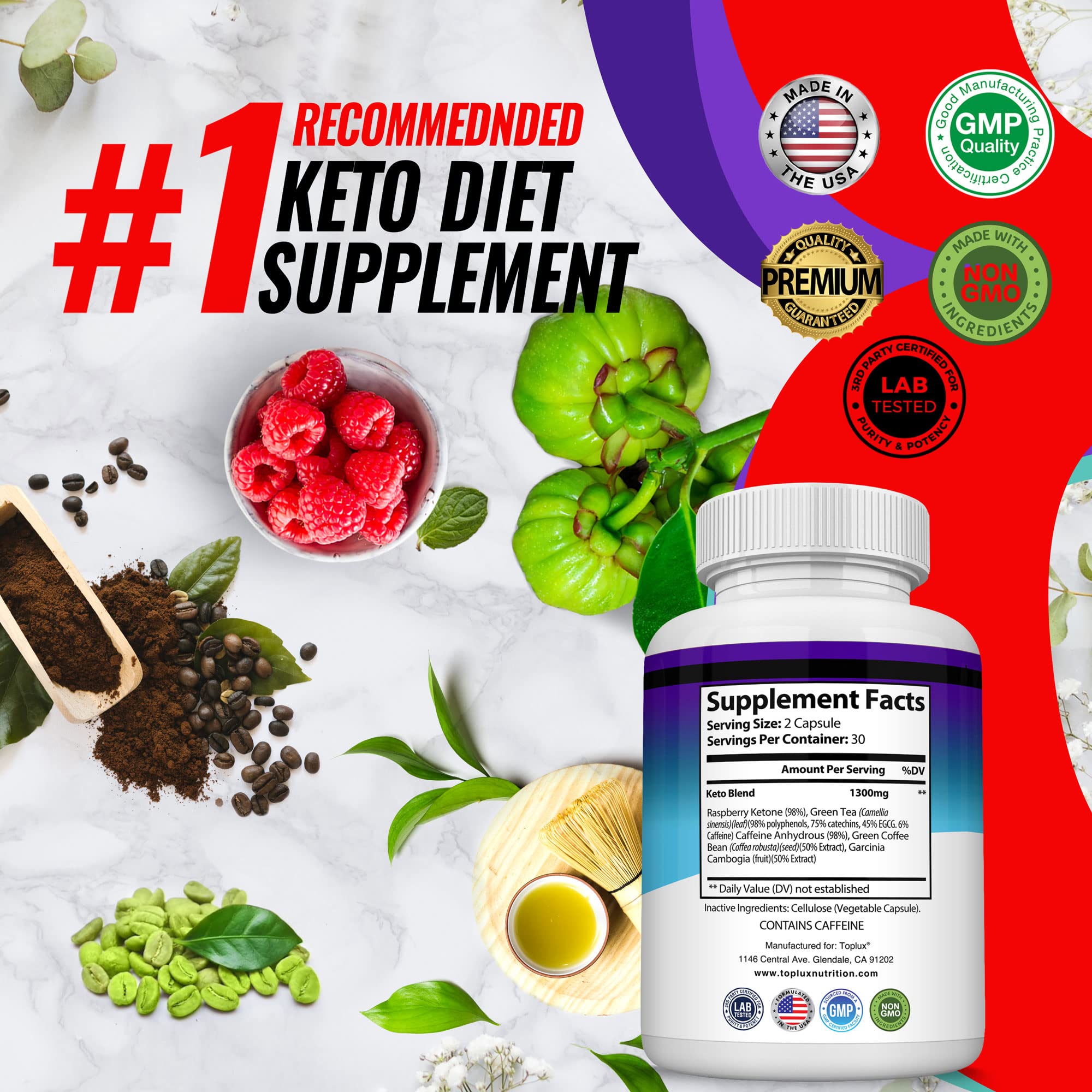 Toplux Keto Supplement bottle with a measuring spoon