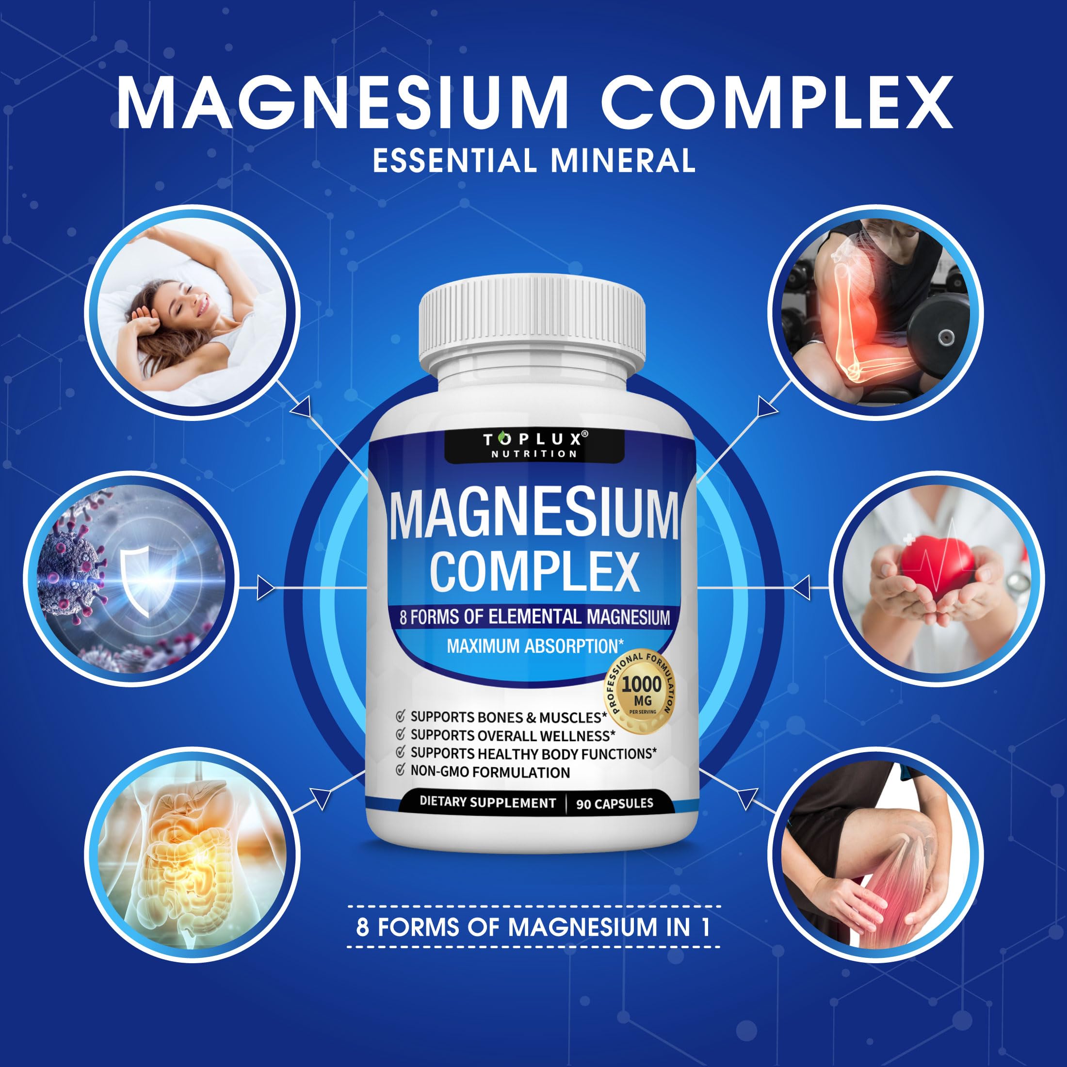 Toplux Magnesium Complex 132g back view with ingredient list