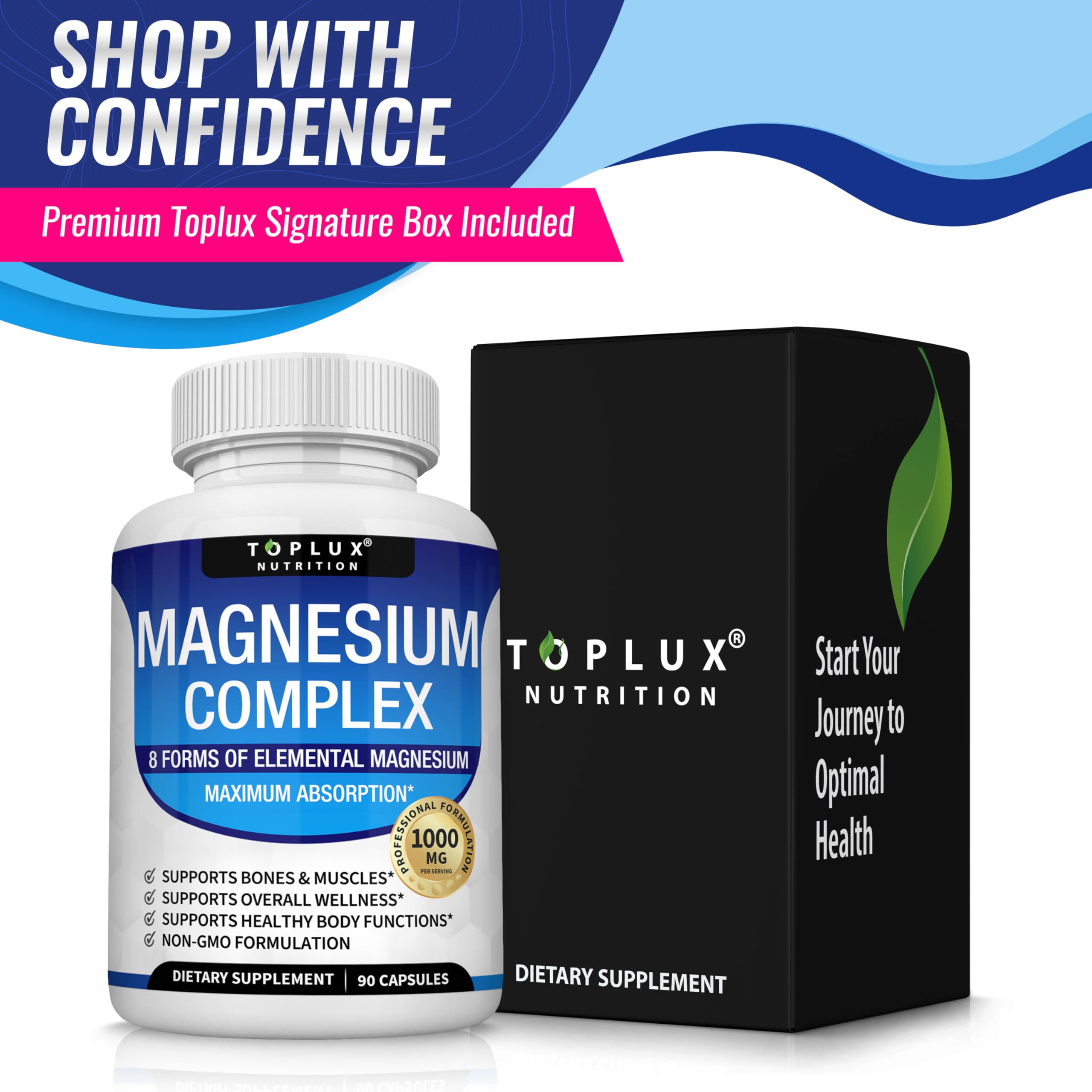 Toplux Magnesium Complex 132g capsules in a hand