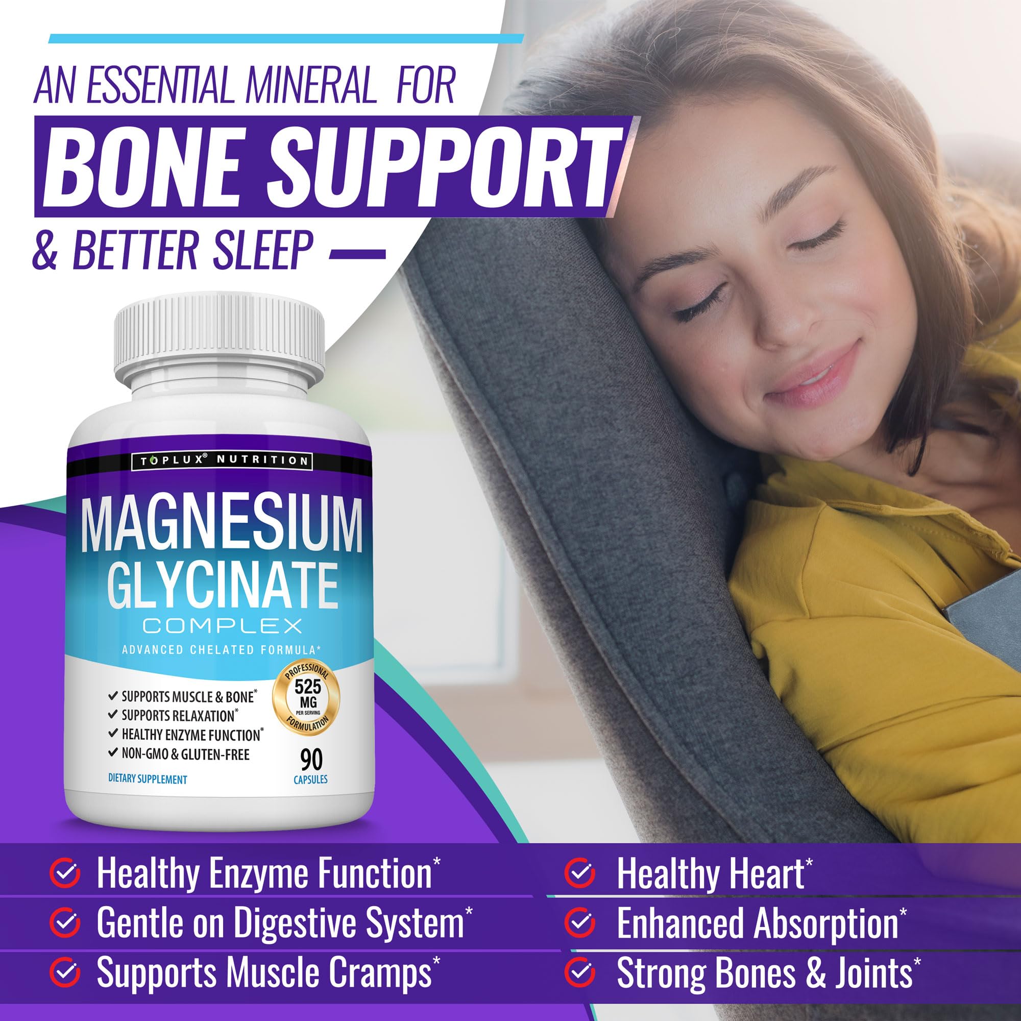 Toplux Magnesium Glycinate Supplement side view