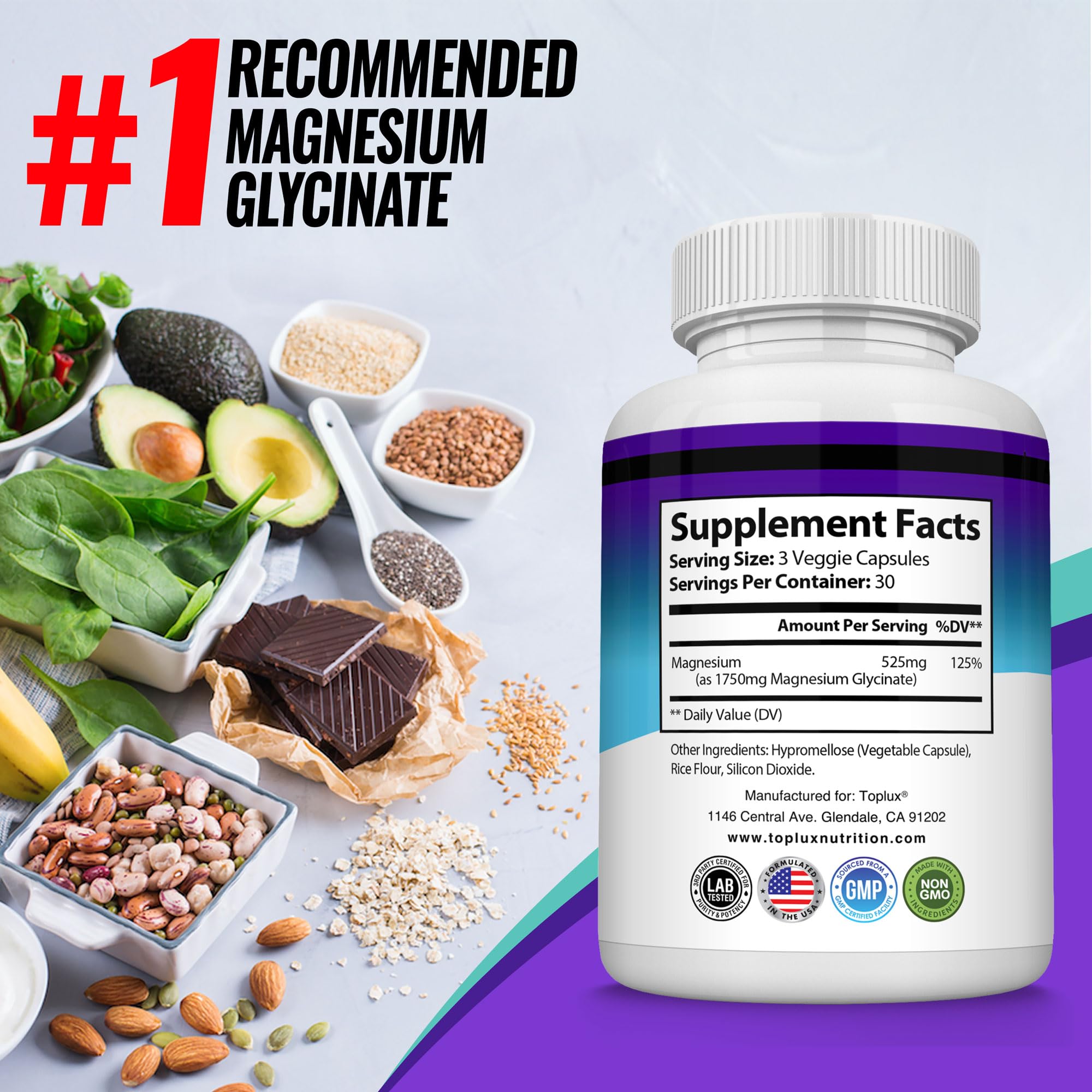 Toplux Magnesium Glycinate Supplement with measuring spoon