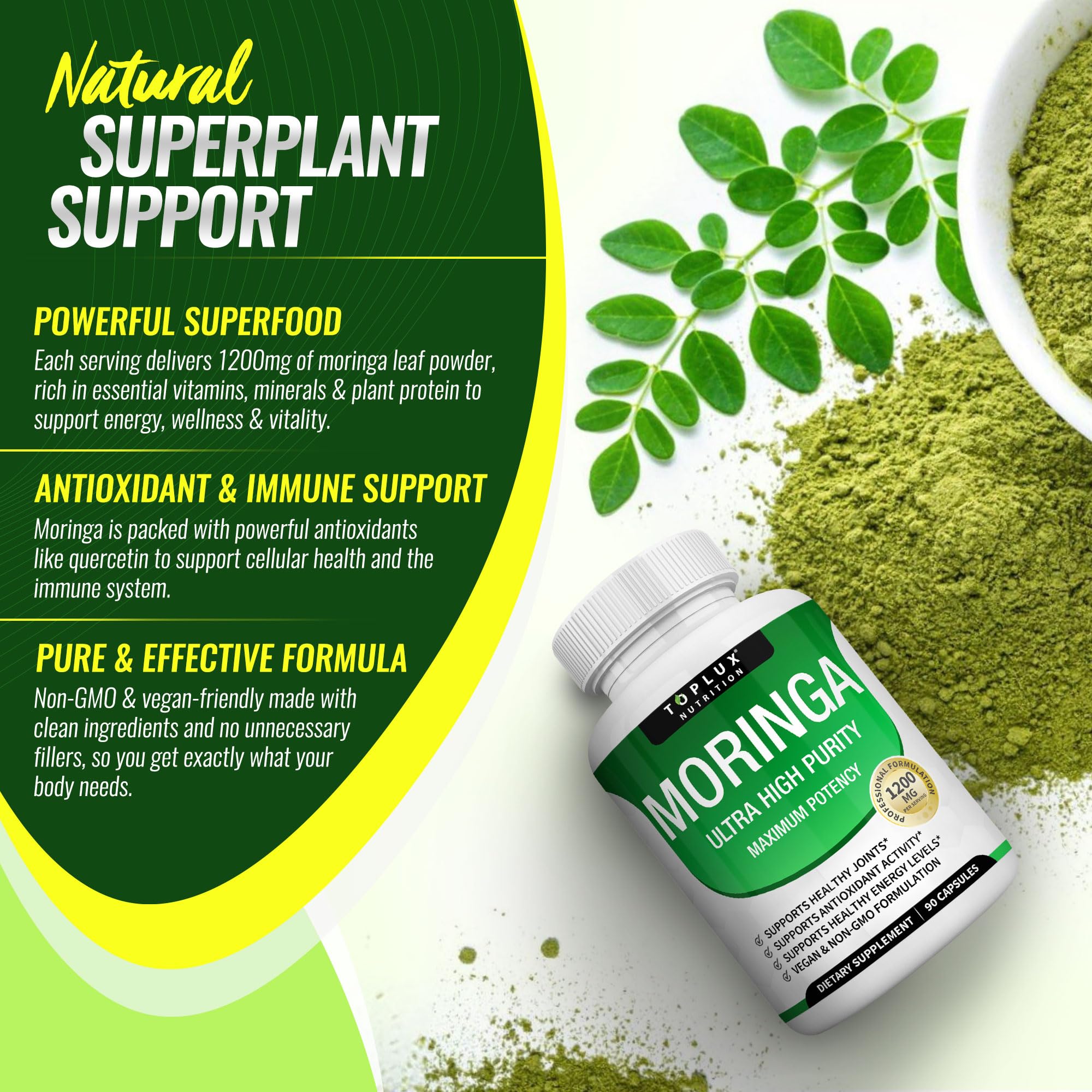 Toplux Moringa Oleifera Capsules 1200mg capsule close-up