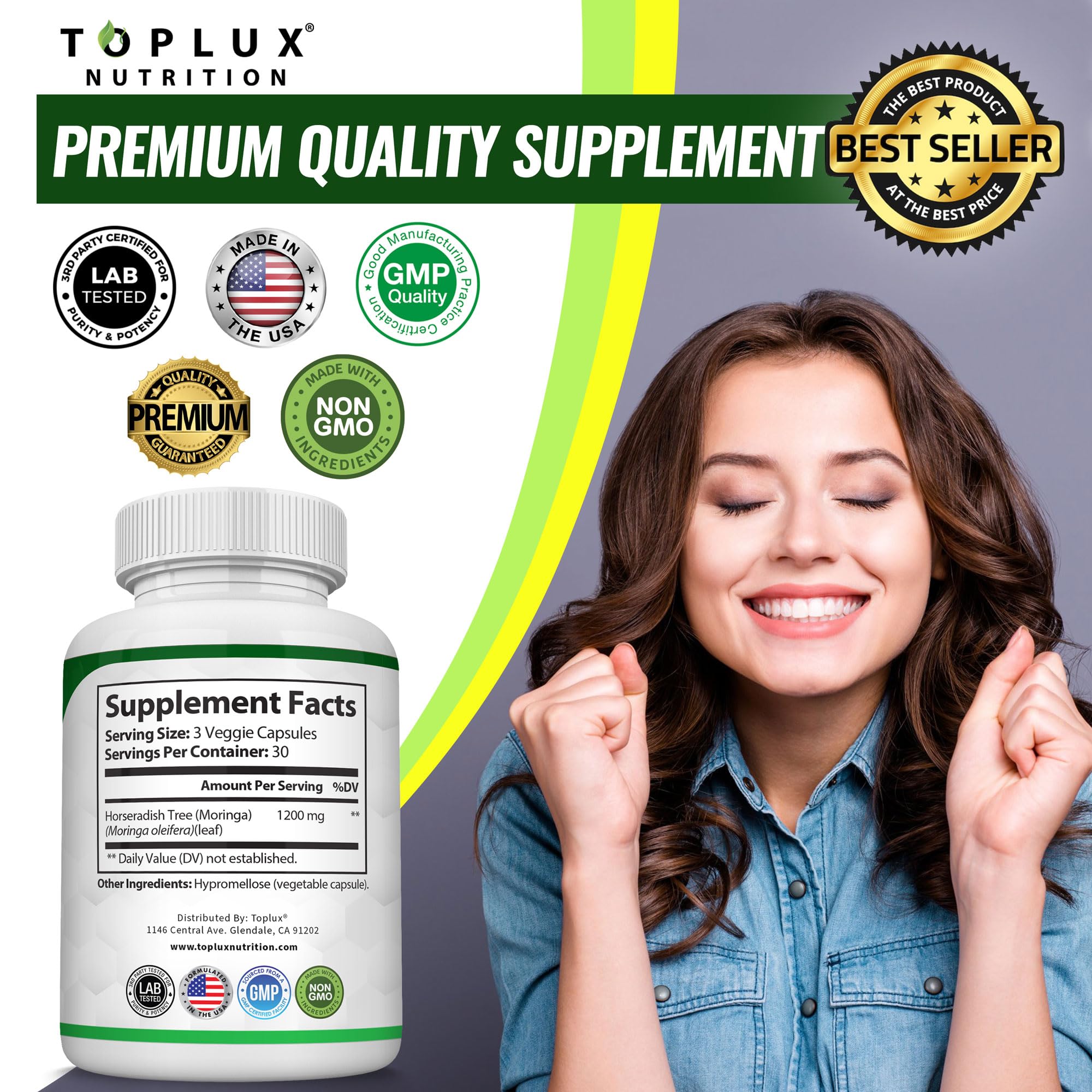 Toplux Moringa Oleifera Capsules 1200mg in hand