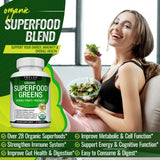 Toplux Super Greens Organic Superfood Blend Tablets on a wooden table