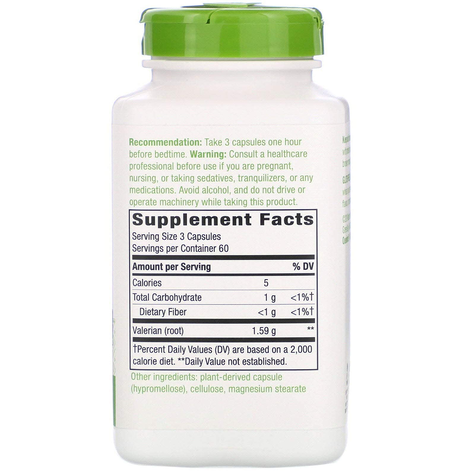 TOPNaturePlus Valerian Root packaging showing dosage and capsule count
