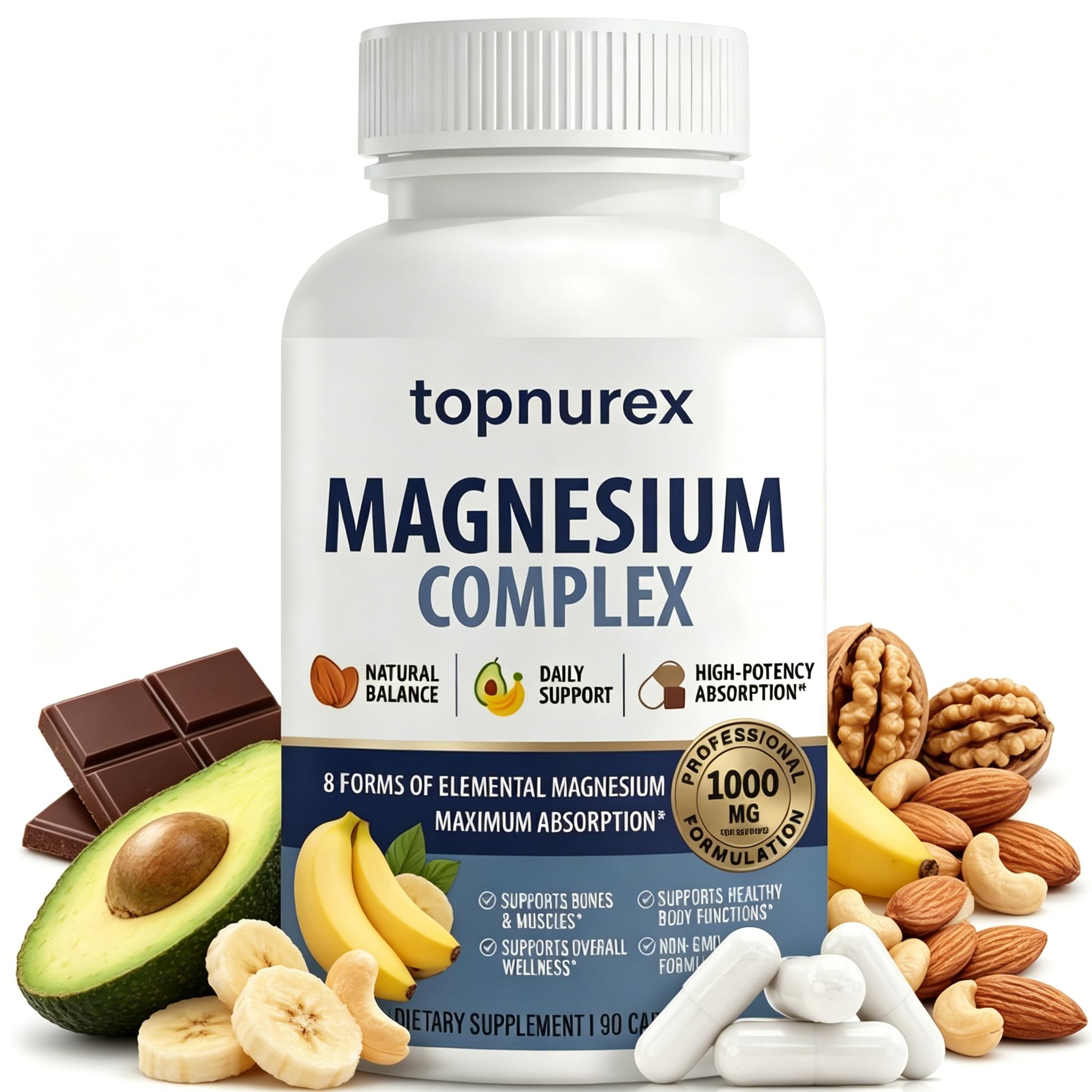 Topnurex Magnesium Complex 1000mg front view of bottle